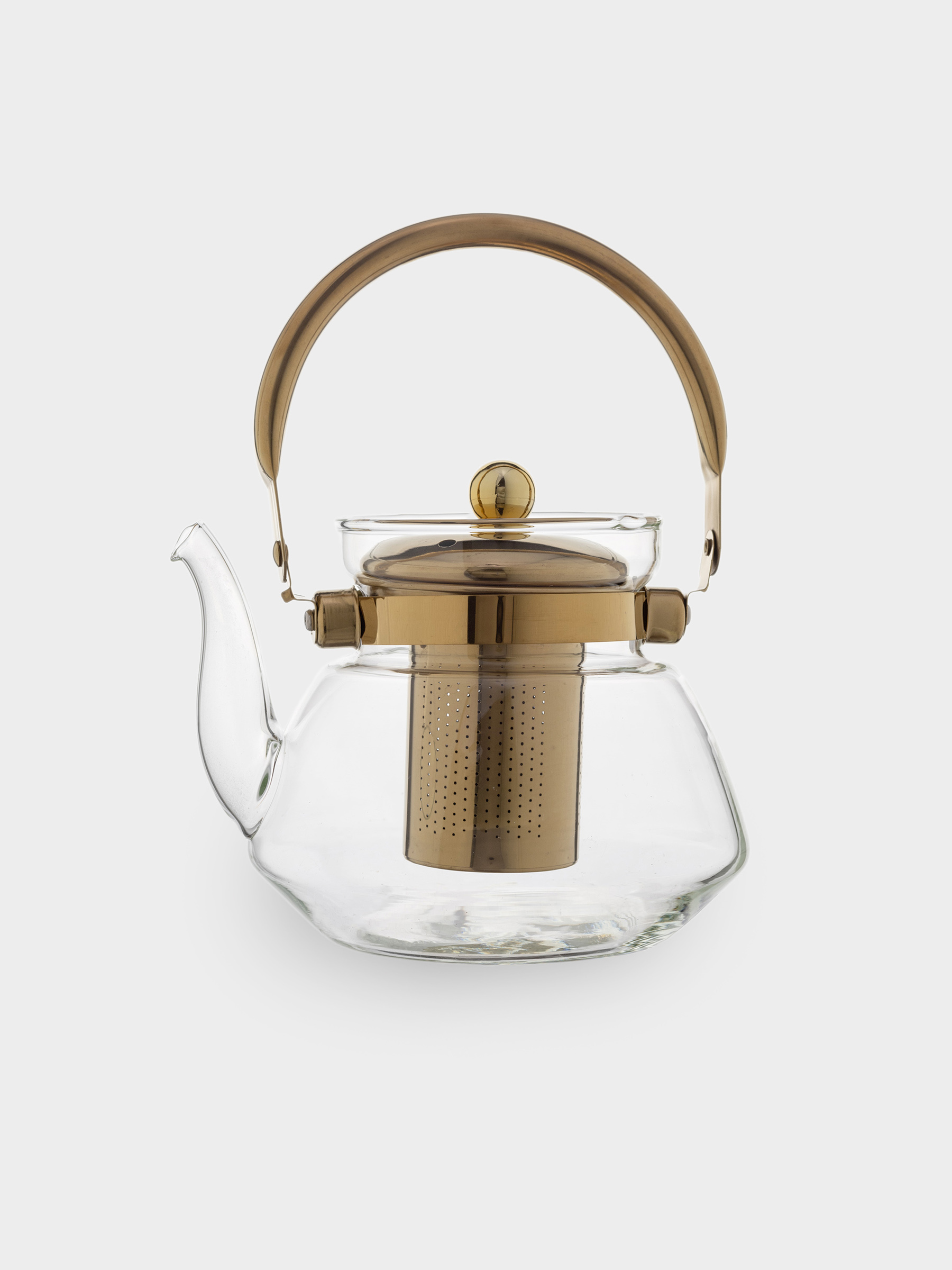 Teapot, 1,3 l, B/steel glass, golden, Classic gold, image-1