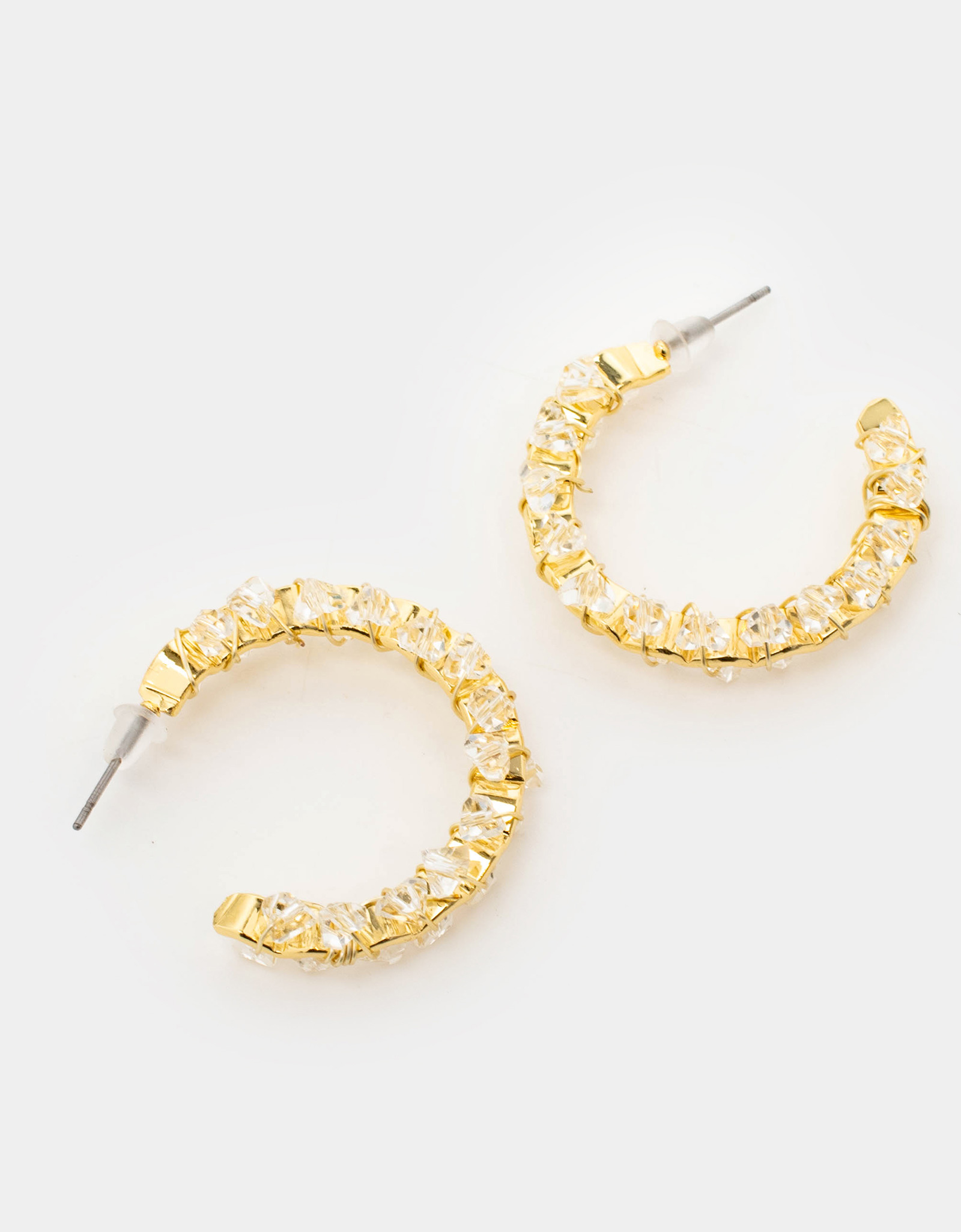 Stud earrings, 3 cm, 2 pieces, metal, gold, Crystals, Jewelry crystal