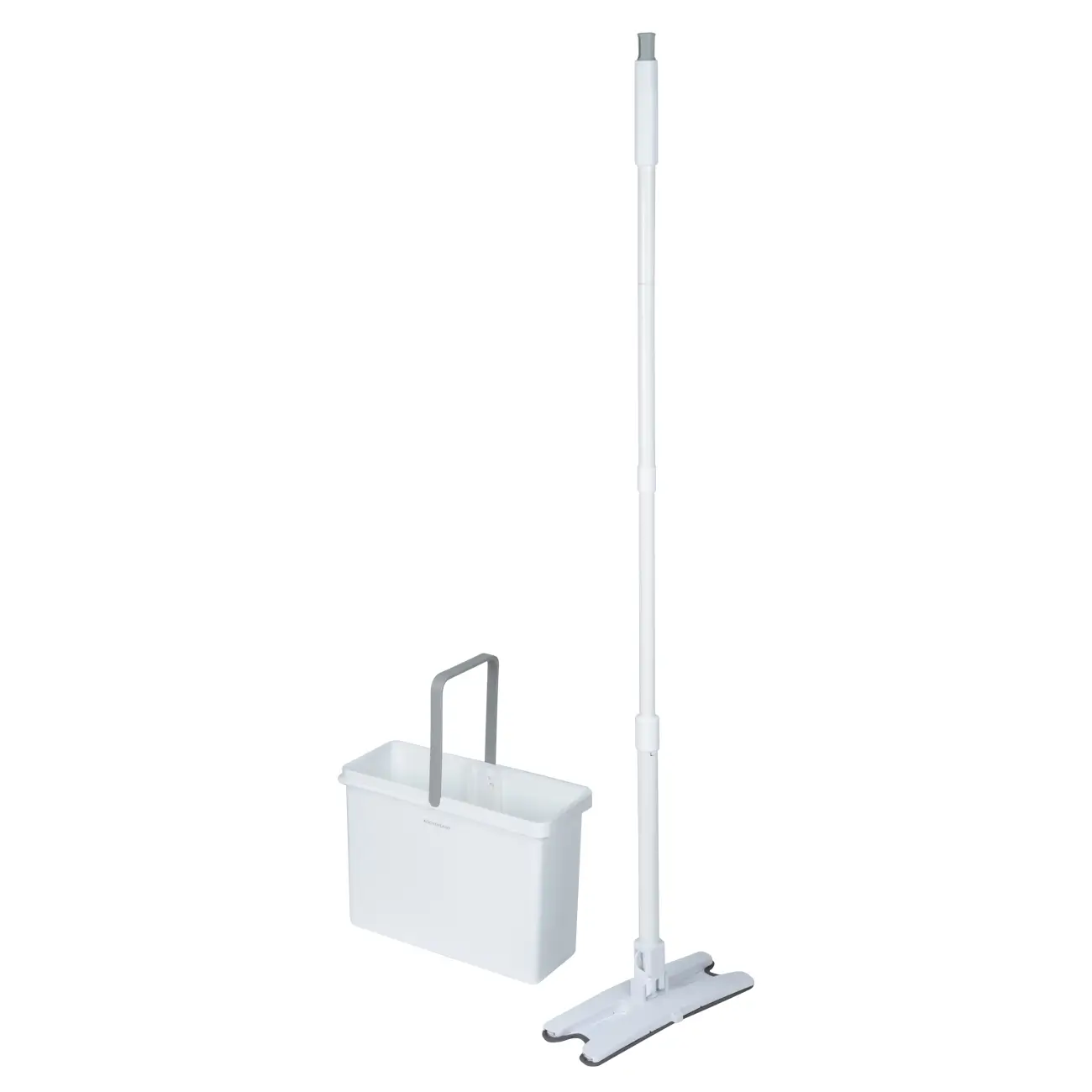 Mop with bucket, wringing and rinsing, curly, white-gray, Mop, image-0