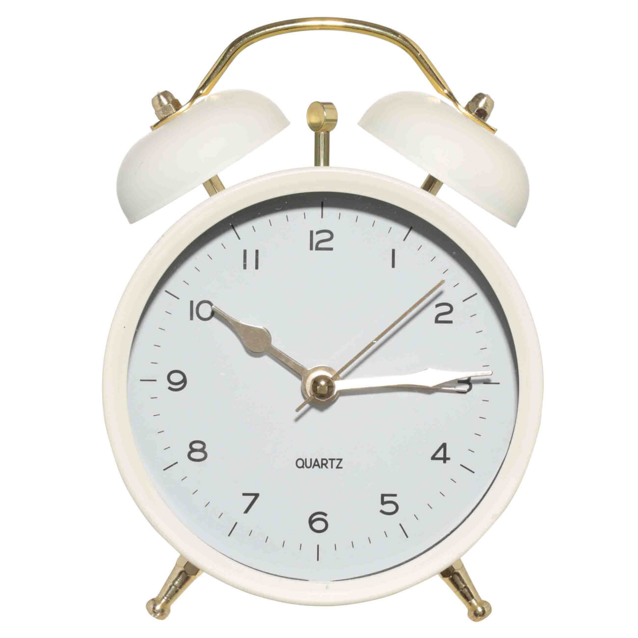 Alarm clock, 13 cm, on legs, metal, round, beige, Retro, Dial