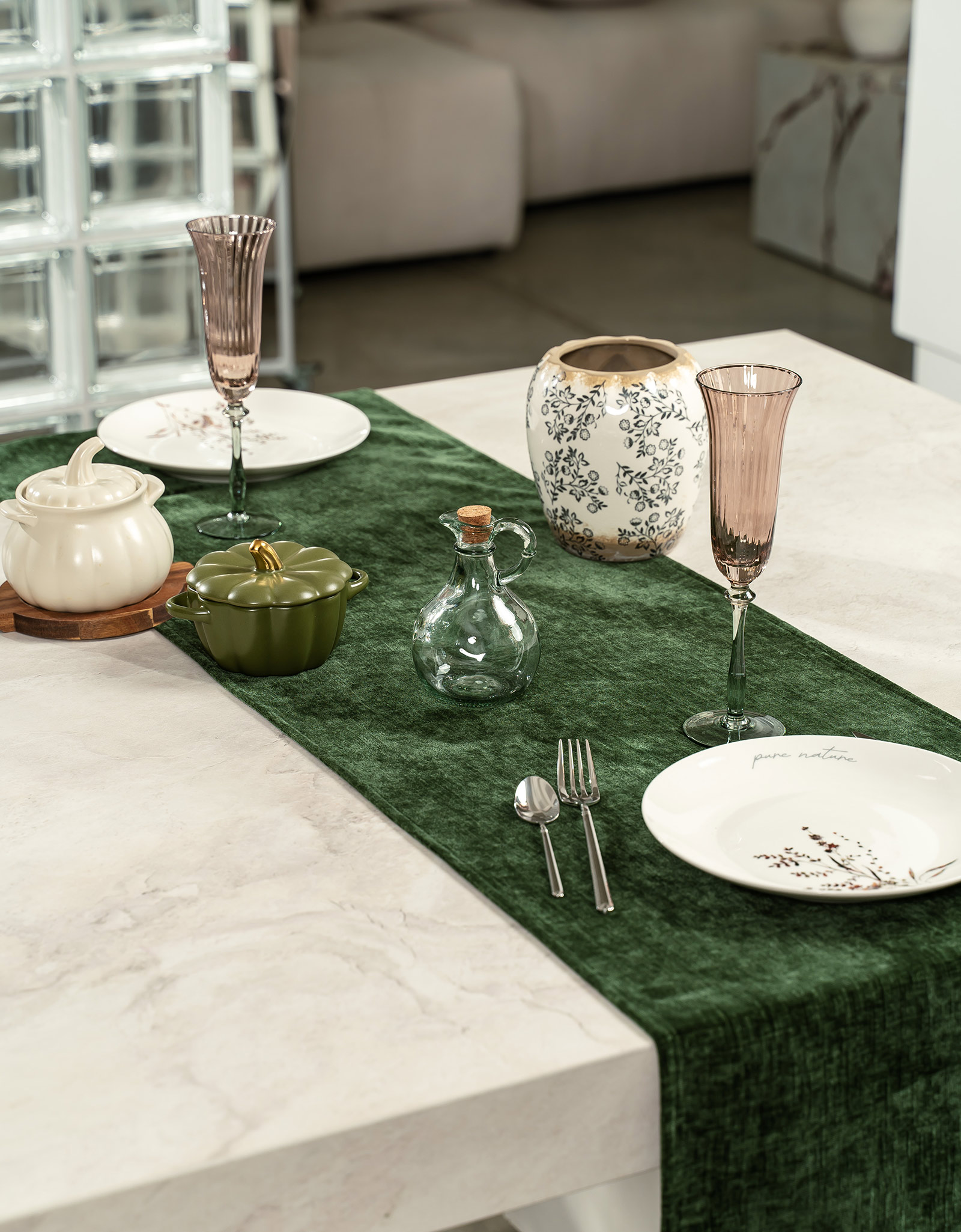 Table runner, 40x160 cm, velvet, green, Grand garden, image-6