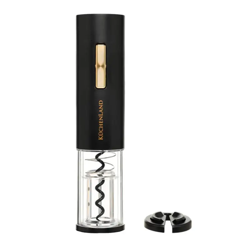 Electric corkscrew, 19 cm, with foil cutter, plastic, LED B, Black, Bar