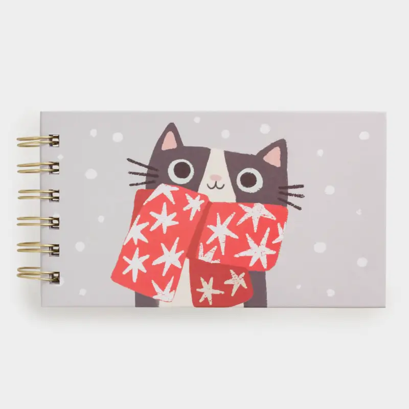 Notepad for notes, 9x16 cm, 100 l, on rings, cardboard, Cat in a scarf, Cat