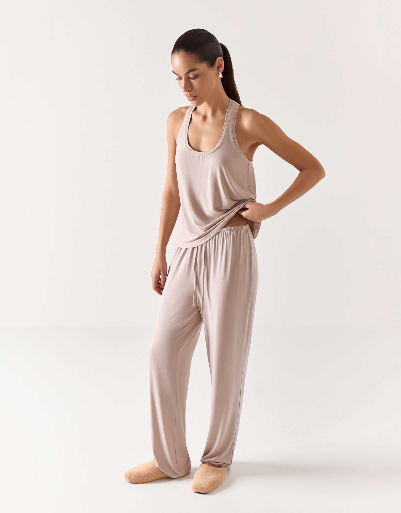 Women's top, homewear, size L, modal / elastane, beige, Callisto, image-4