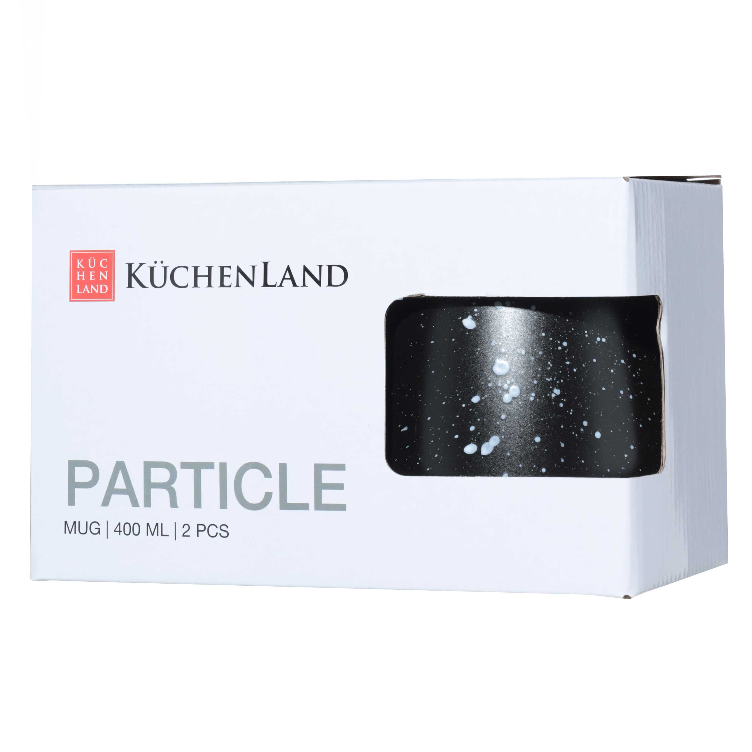 Mug, 400 ml, 2 pcs, ceramic, black, speckled, Particle
