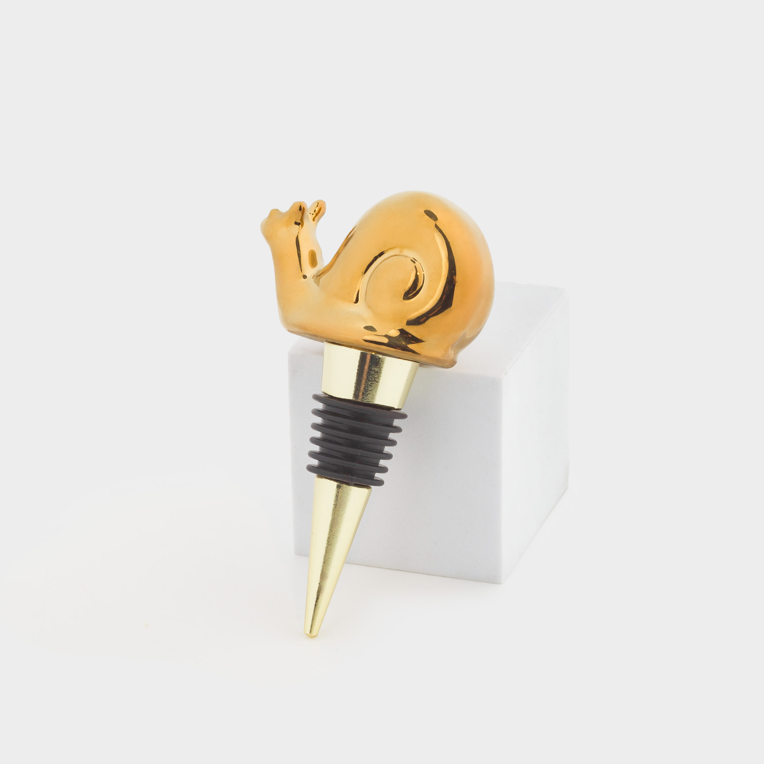 Bottle stopper, 10 cm, steel / porcelain P, golden, Snail, Tale garden, image-1