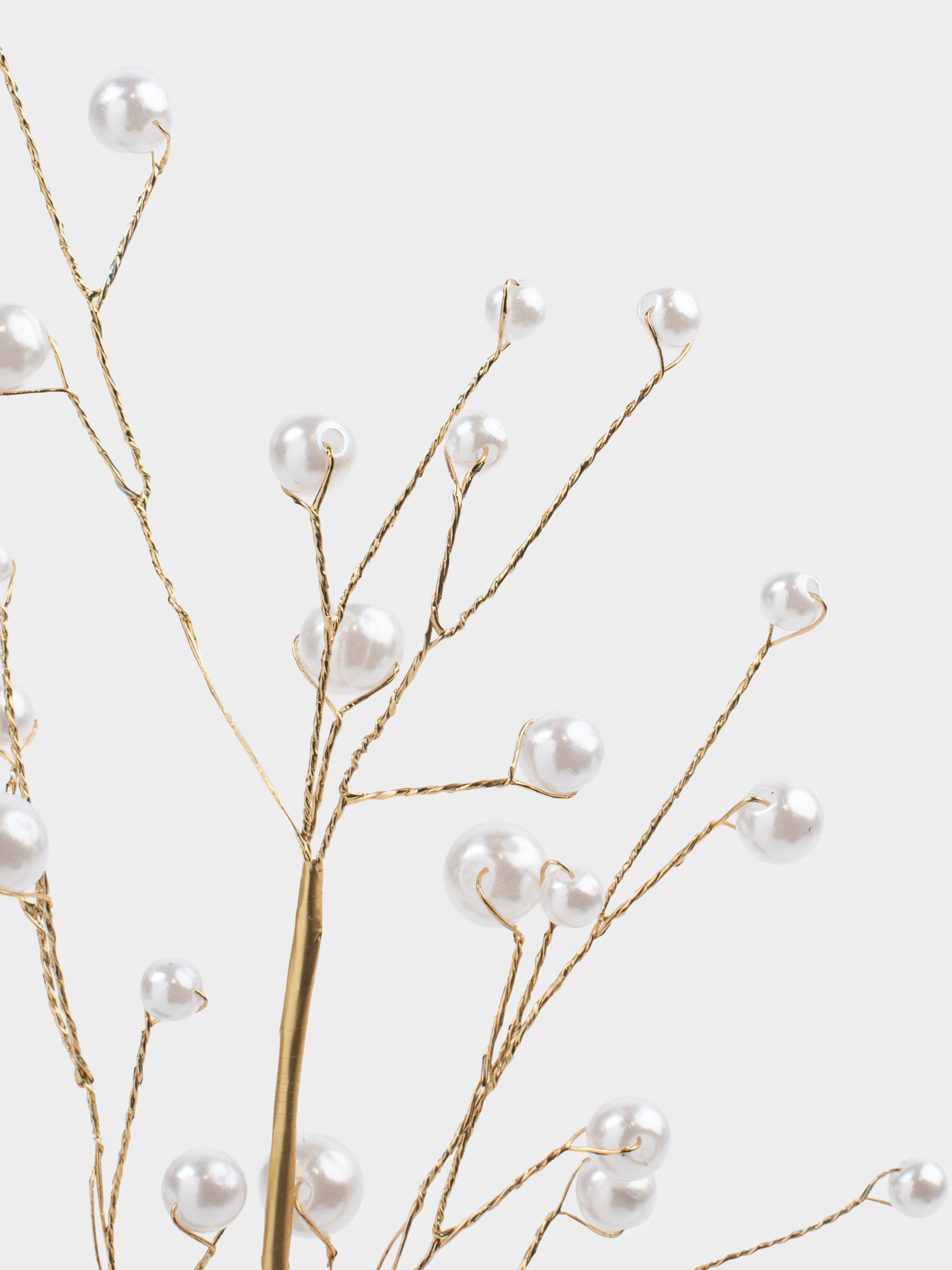 Decorative branch, 60 cm, plastic / metal, champagne, Pearls, Balls decor, image-4