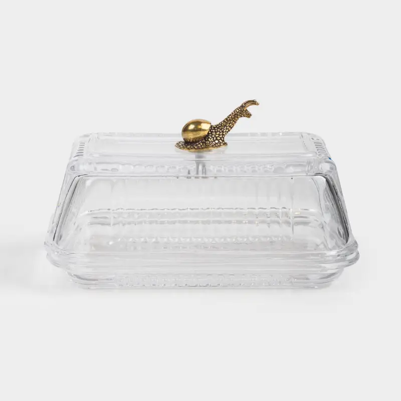 Butter dish, 16 cm, glass R / metal, rectangular, Snail, Tale garden