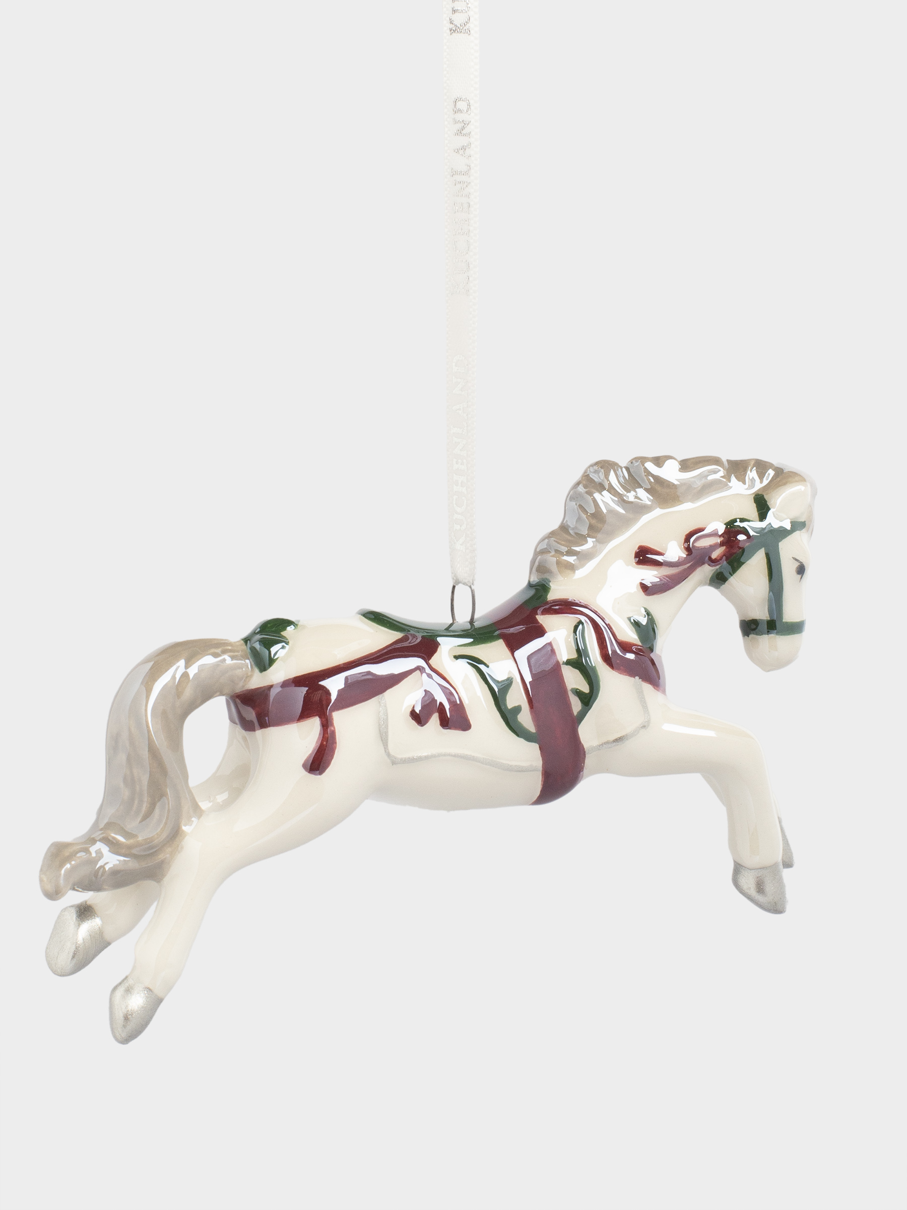 Christmas tree toy, 12 cm, ceramic, white, mother of pearl, Horse, Figure christmas, image-1
