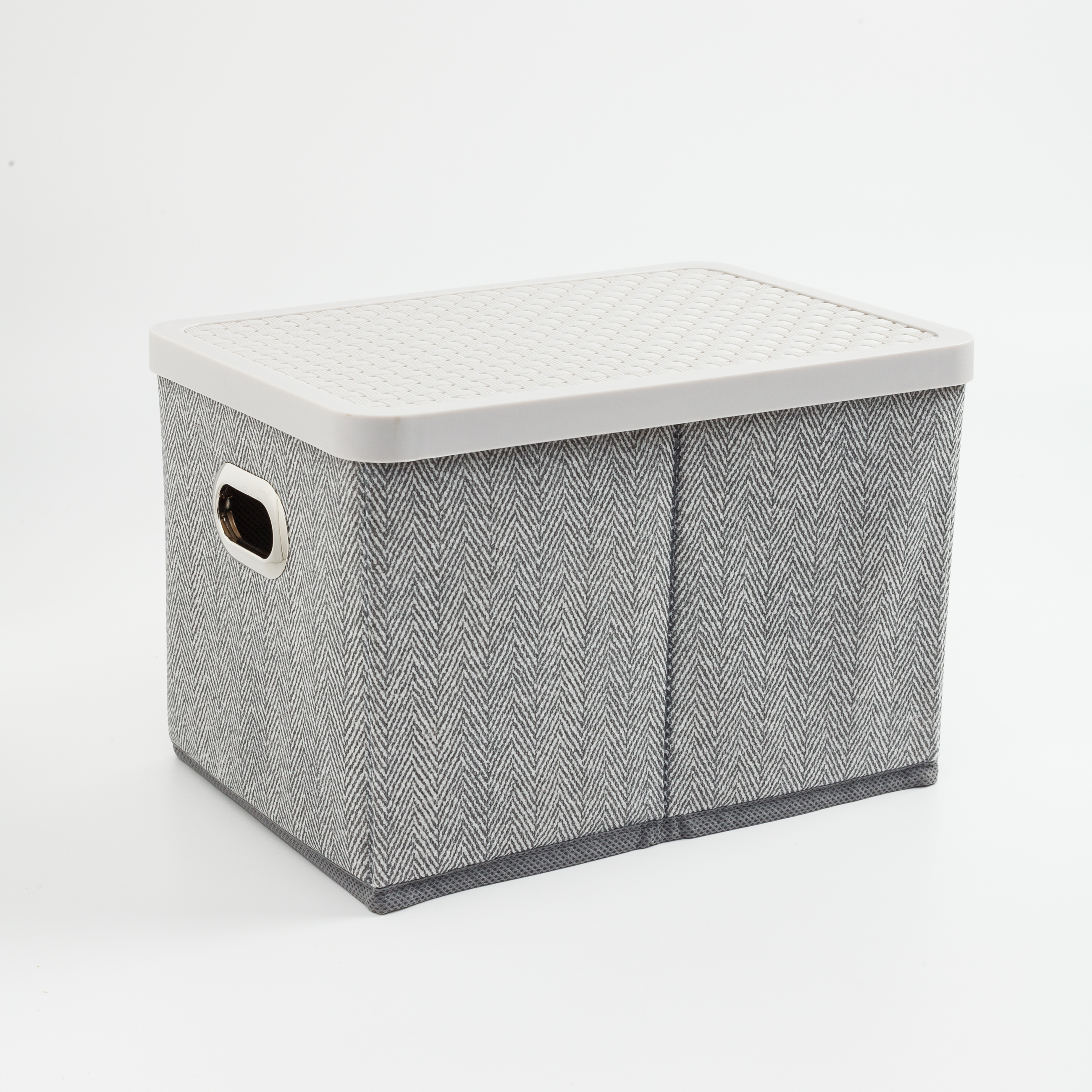 Organizer-box for things, 25x17 cm, with handles/lid, textile / plastic, gray, Pedant new, image-0