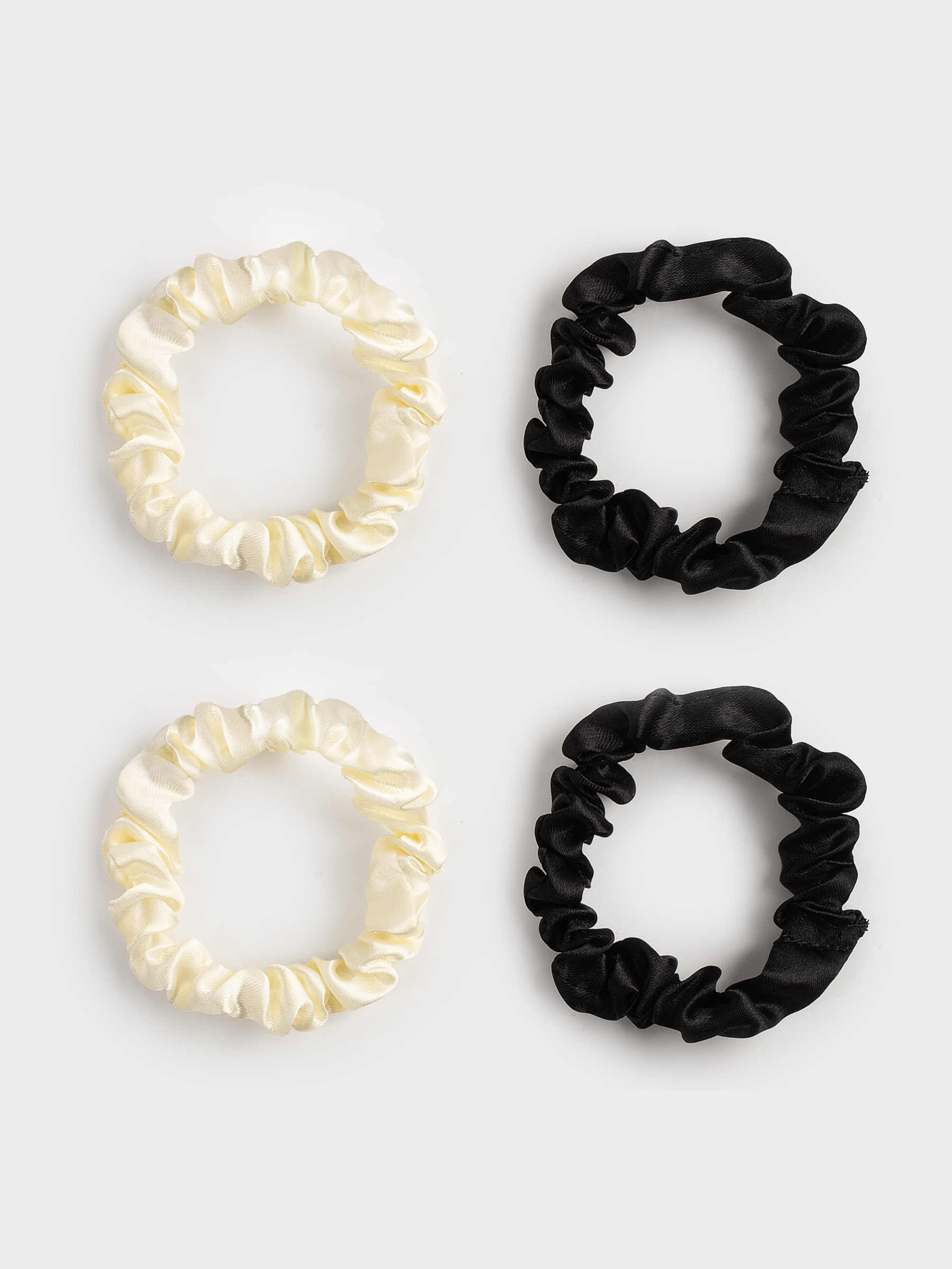 Elastic band for hair, 6 cm, 4 pcs, in the heart, satin, milk/black, Silk, image-2