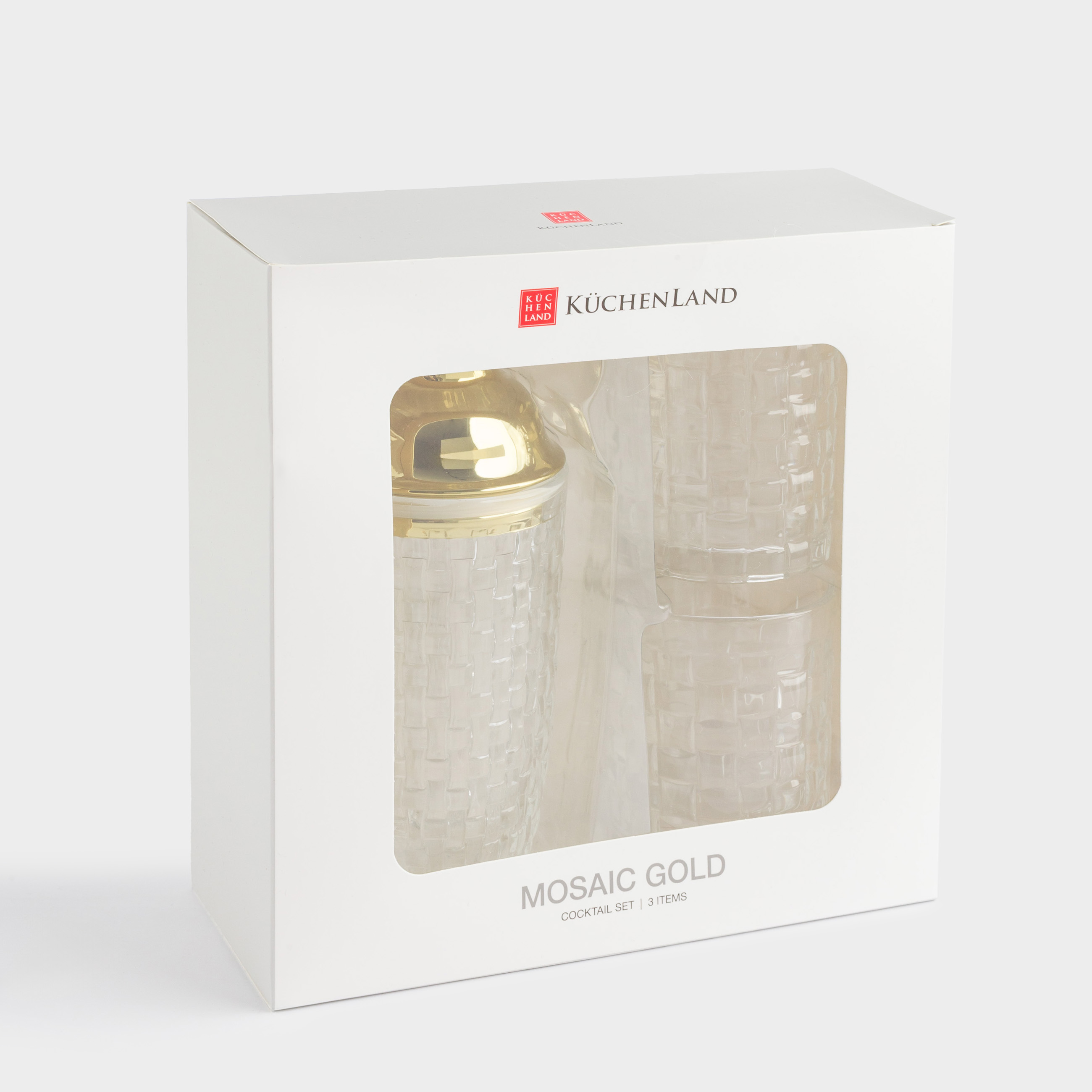 Drink set, 2 persons, 3 items, shaker / glasses, glass R / steel, golden, Mosaic gold, image-7