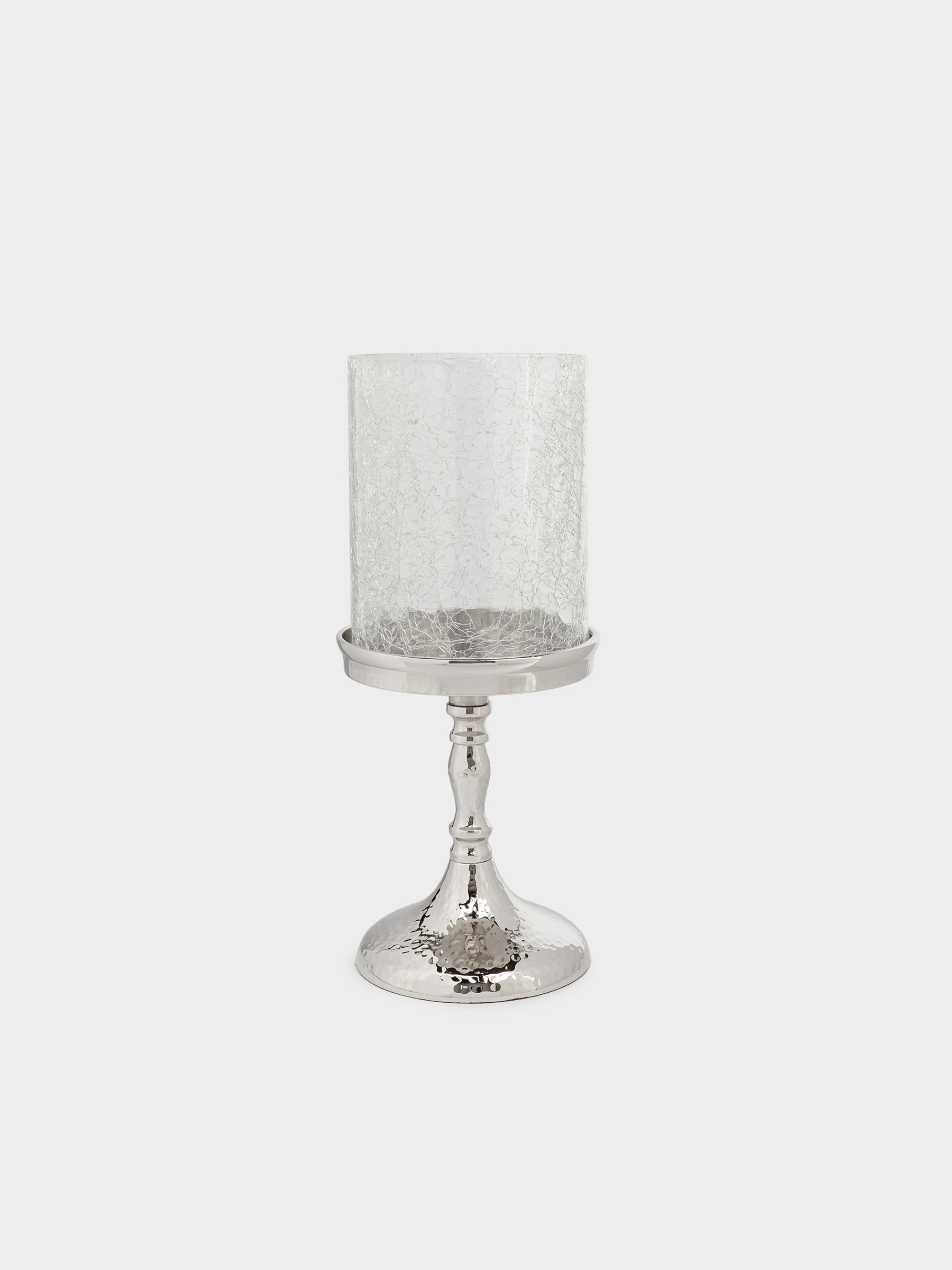 Candle holder, 26 cm, on a leg, glass / metal, silver, Craquelure, Fantastic R, image-0