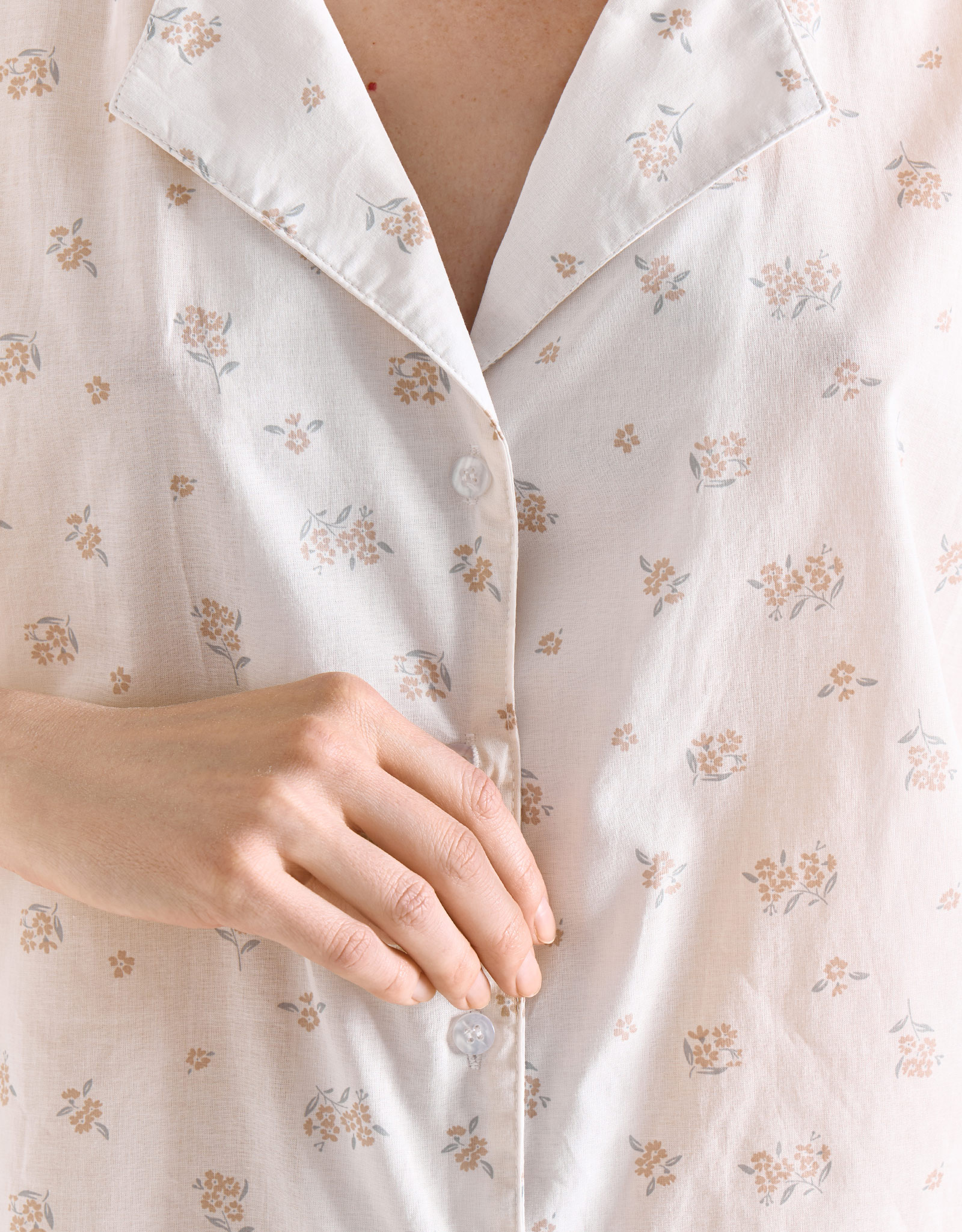 Women's shirt, homewear, size L, with short sleeves, cotton, white, Flowers, Florina, image-2