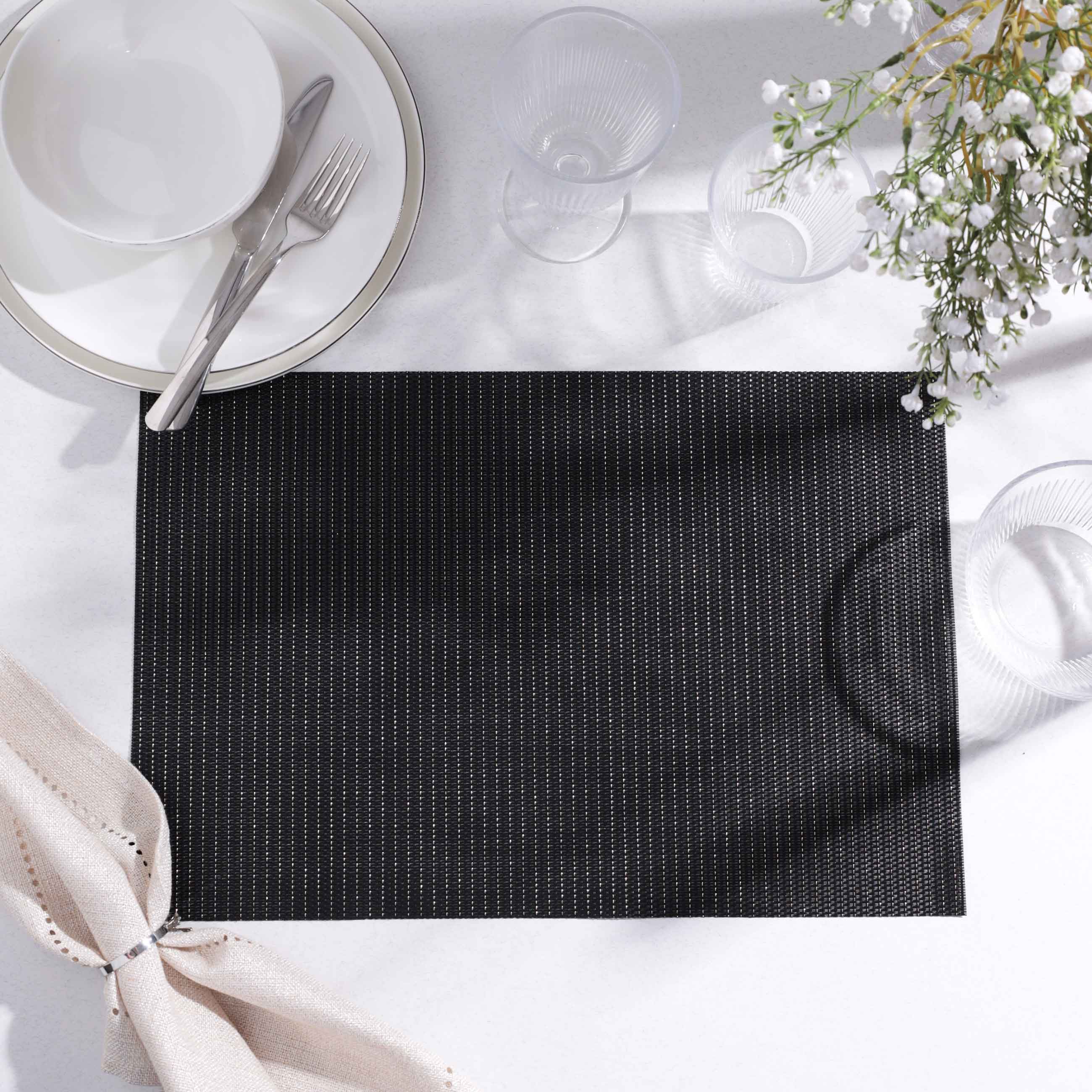 Napkin for appliances, 30x45 cm, PVC, rectangular, black, Gold thread, Solid, image-2