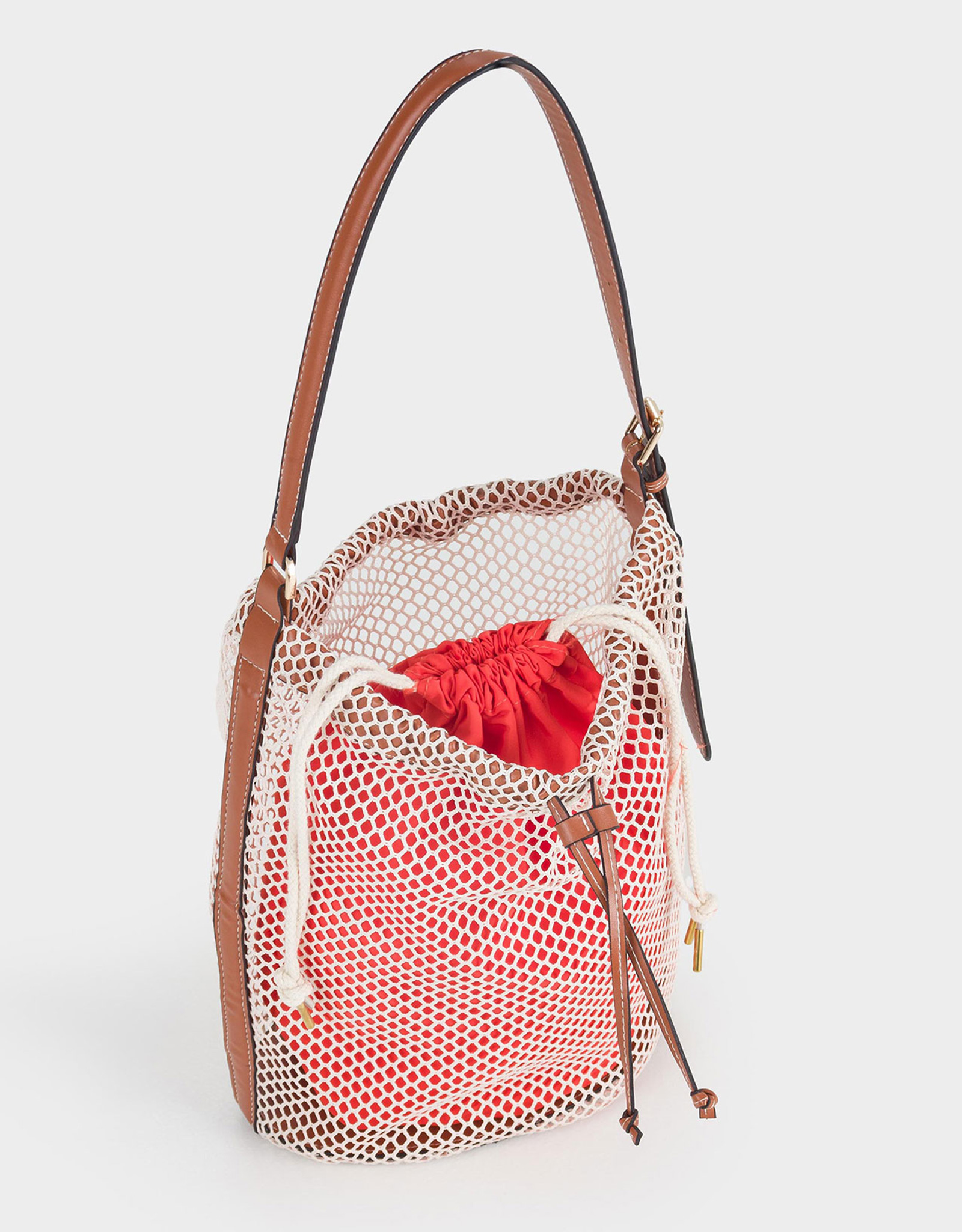 Women's bag, 22x34 cm, with strap, drawstrings, polyamide, orange, Mesh, Stintino, image-2