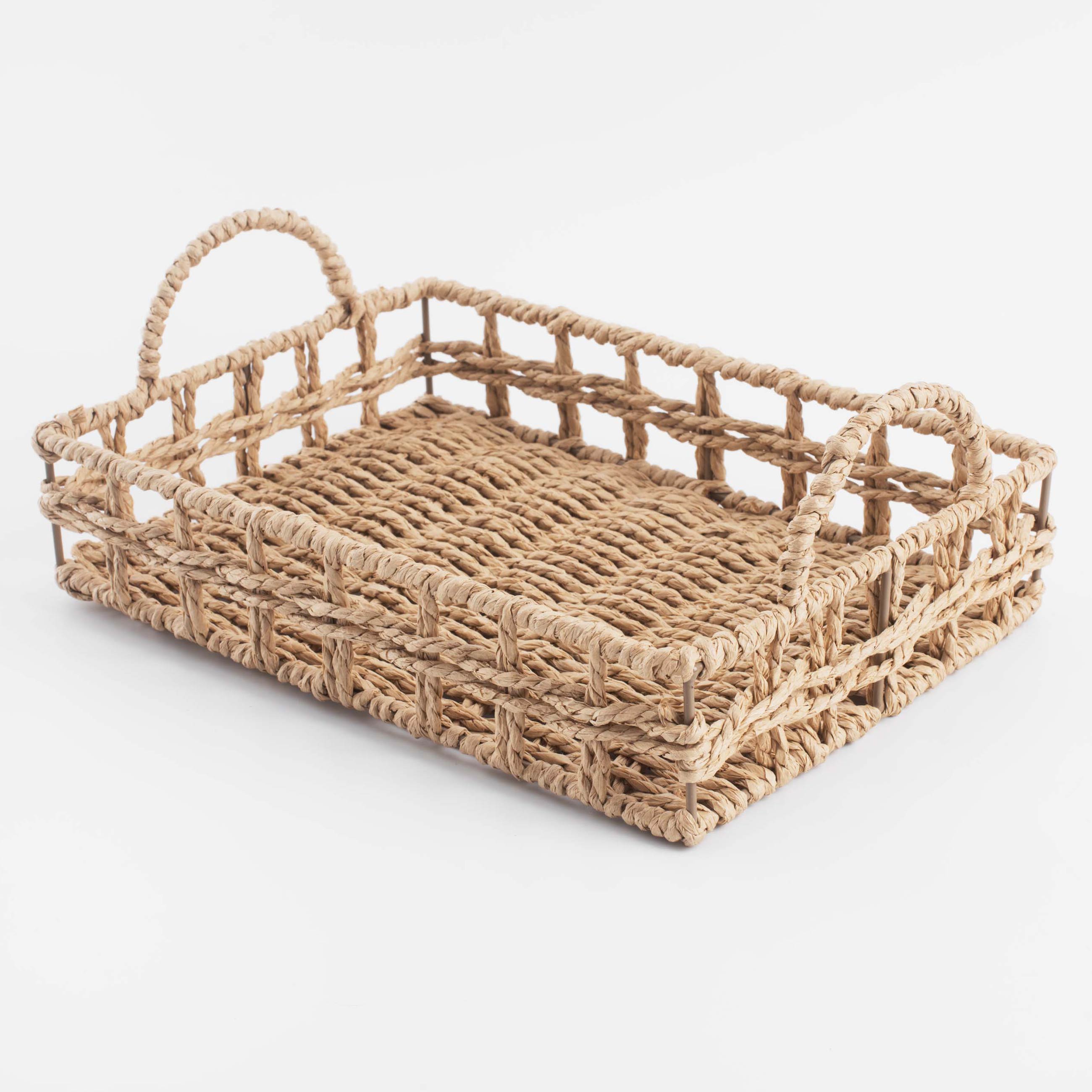 Tray, 29x20 cm, wicker, with handles, cellulose, Rectangular, Braided