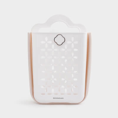Laundry basket, 18x27x39 cm, folding, plastic / rubber, beige-pink, Foldaway