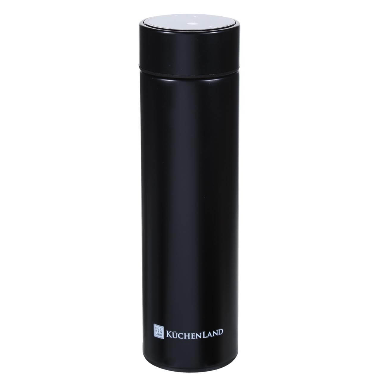 Thermos flask, 500 ml, with thermometer, steel / plastic, black, Celsius