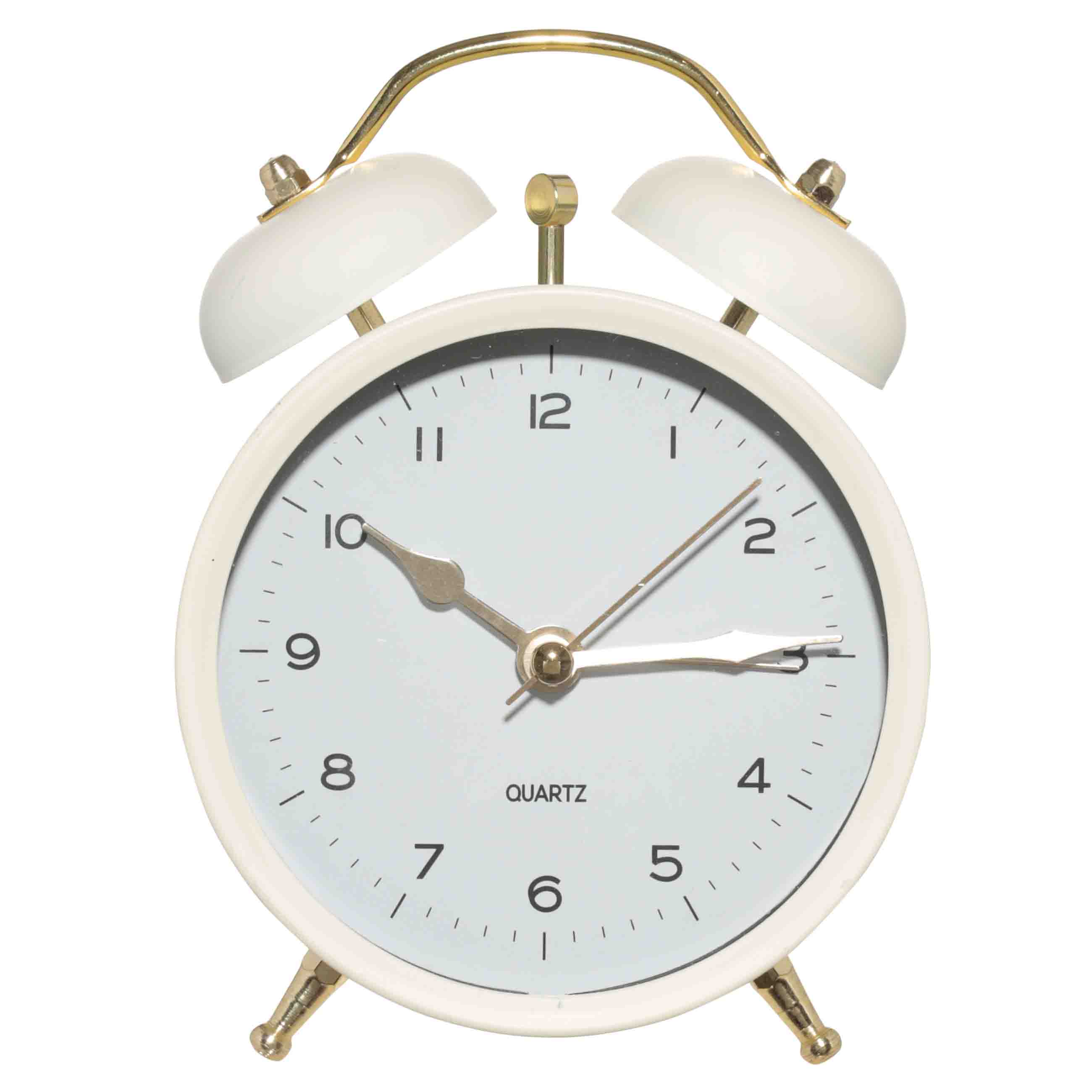 Alarm clock, 13 cm, on legs, metal, round, beige, Retro, Dial, image-0