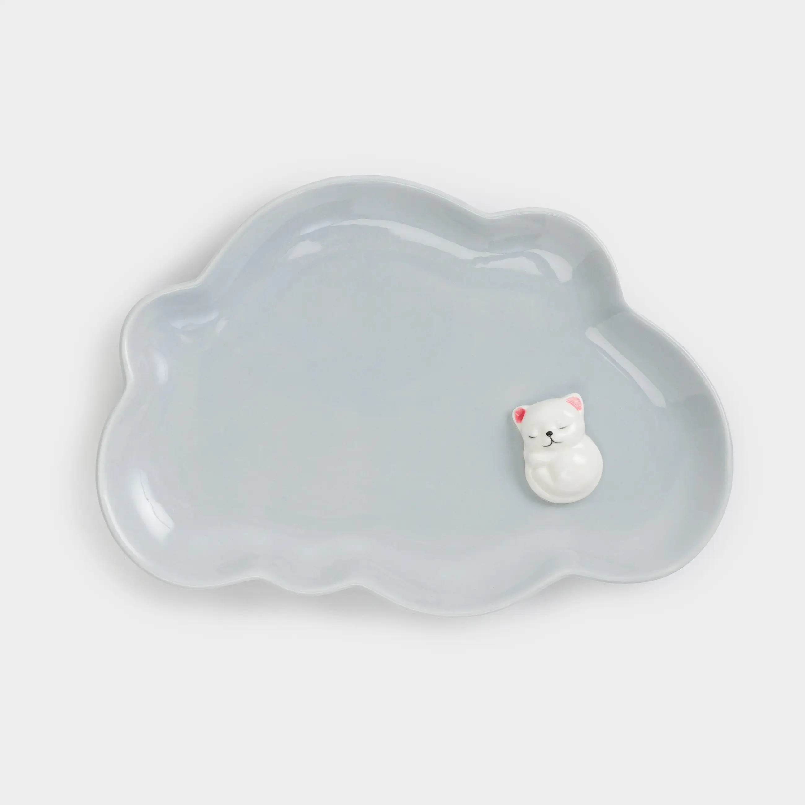 Children's snack plate, 23x16 cm, porcelain P, gray, curly, kitten, friend, image-0