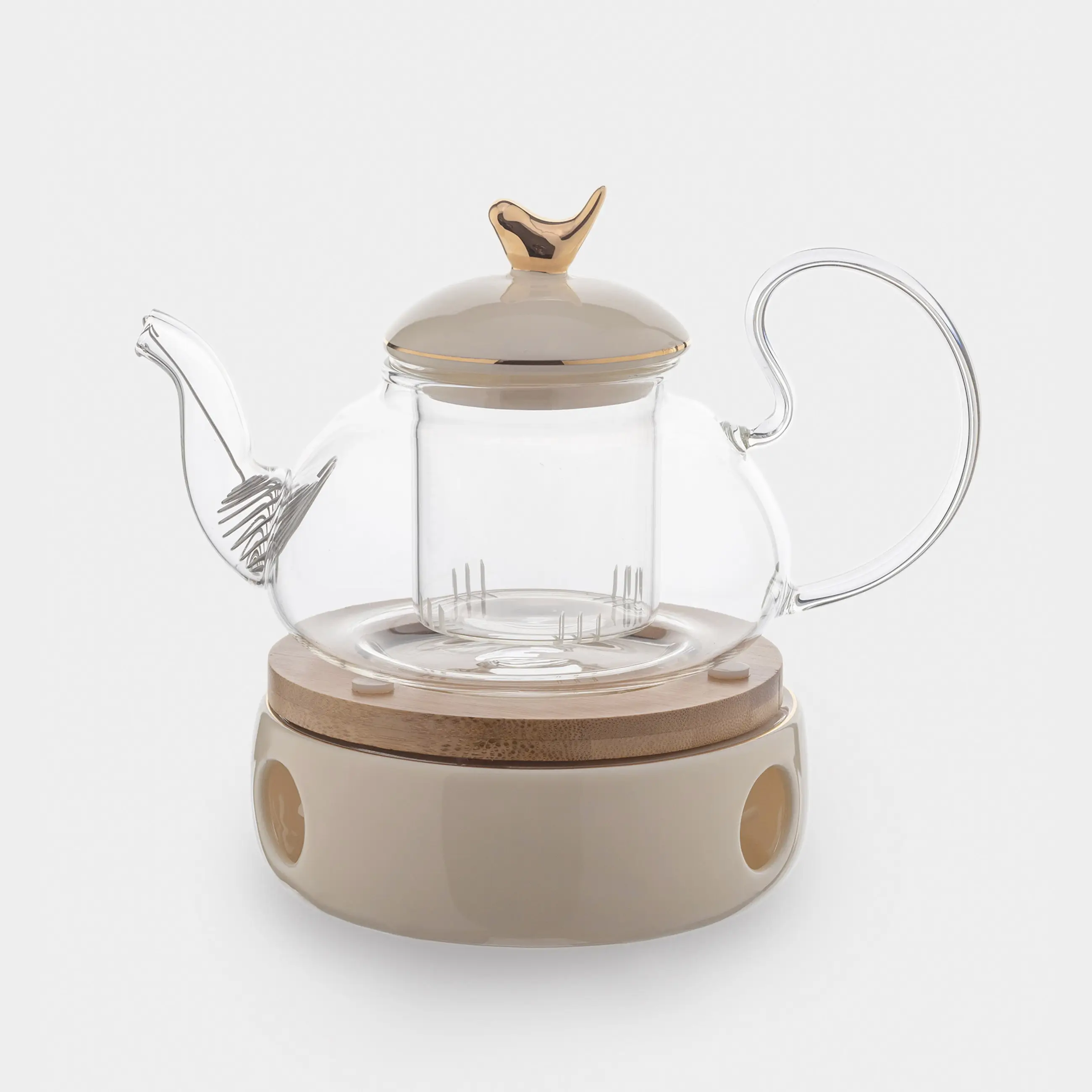 Teapot, 600 ml, heated, used glass / porcelain P, beige, Bird, Ellan