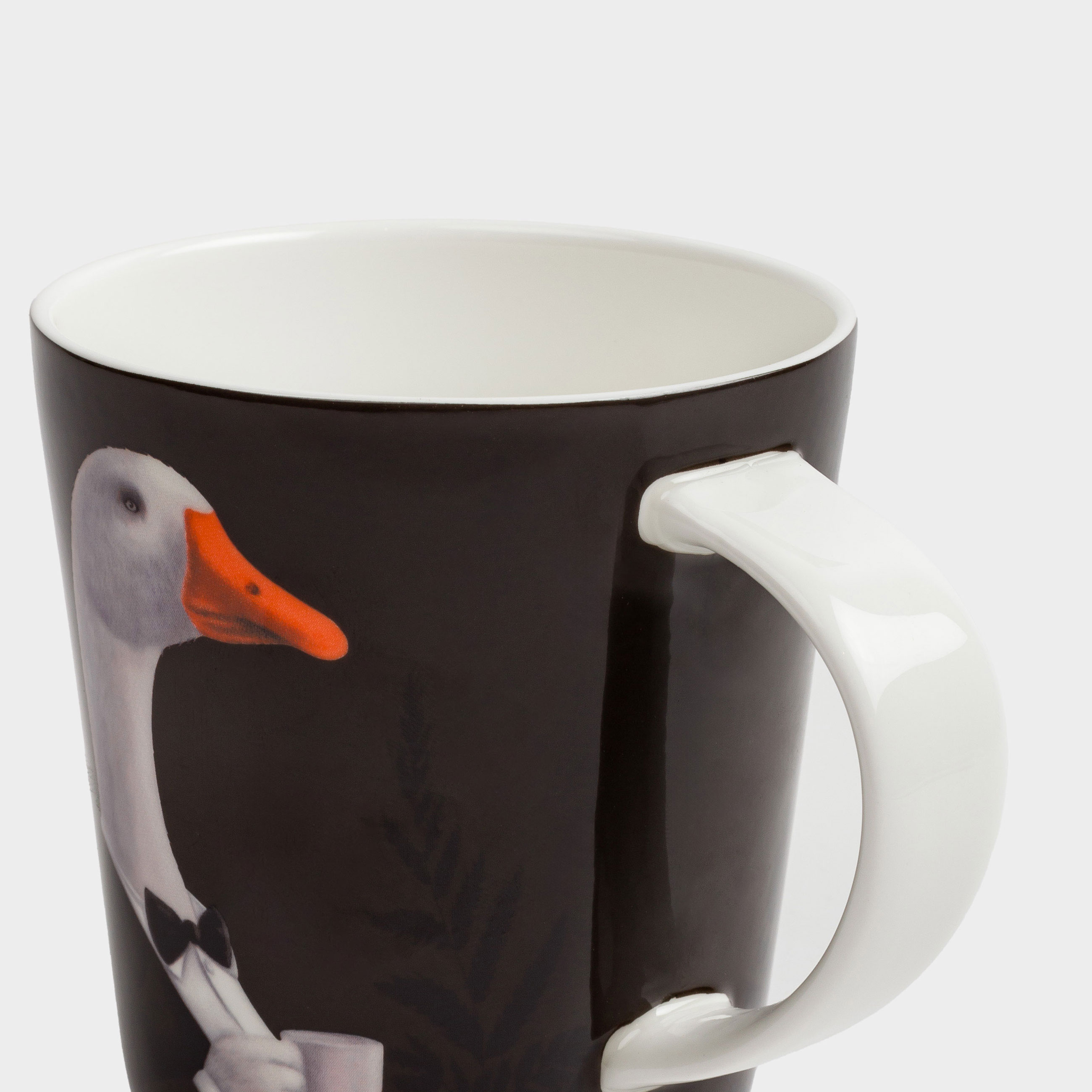 Mug, 450 ml, porcelain F, black and white, Goose in a tuxedo, Goose, image-2
