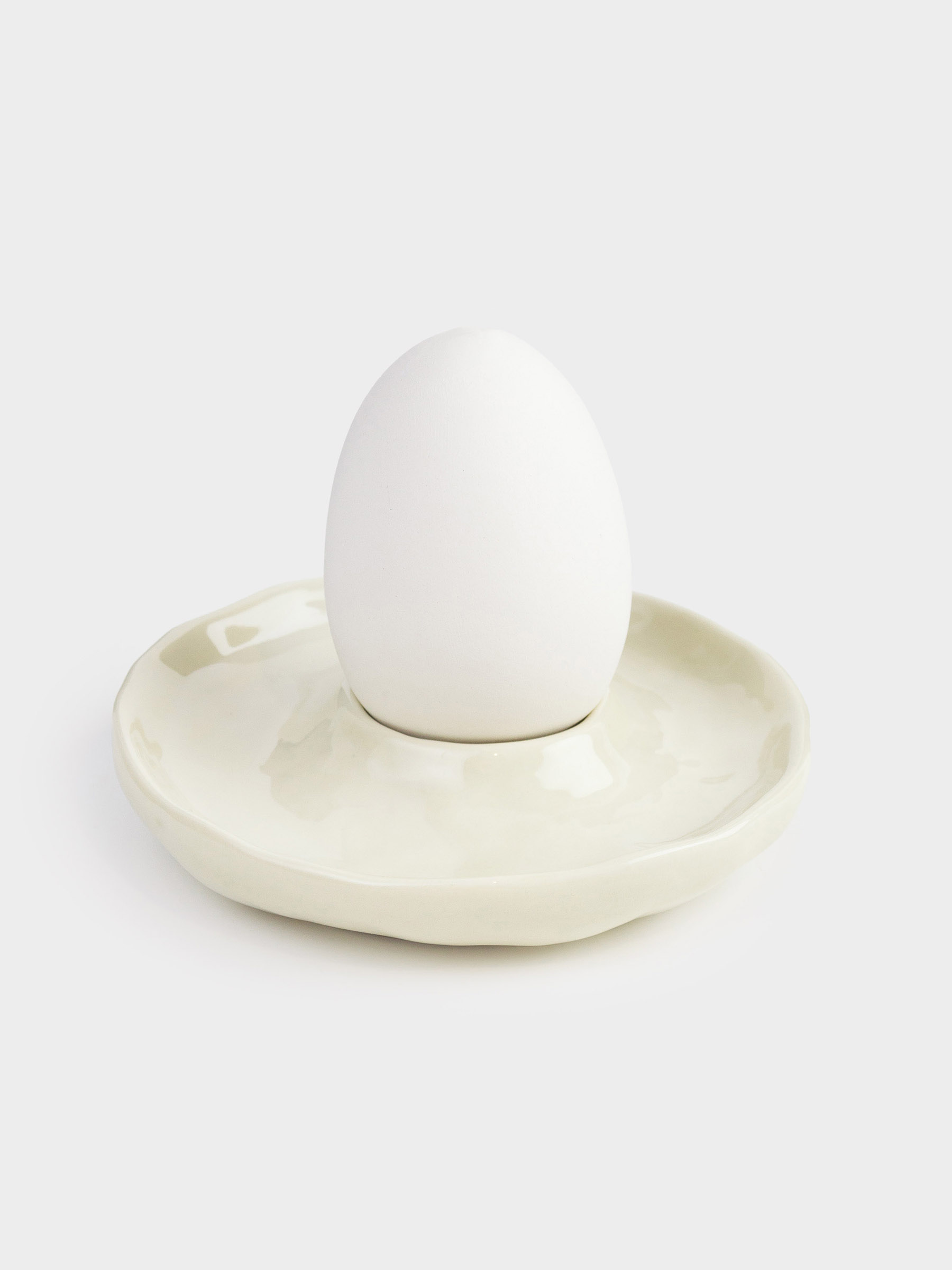 Egg stand, 12 cm, porcelain P, milky, Crumple, image-5
