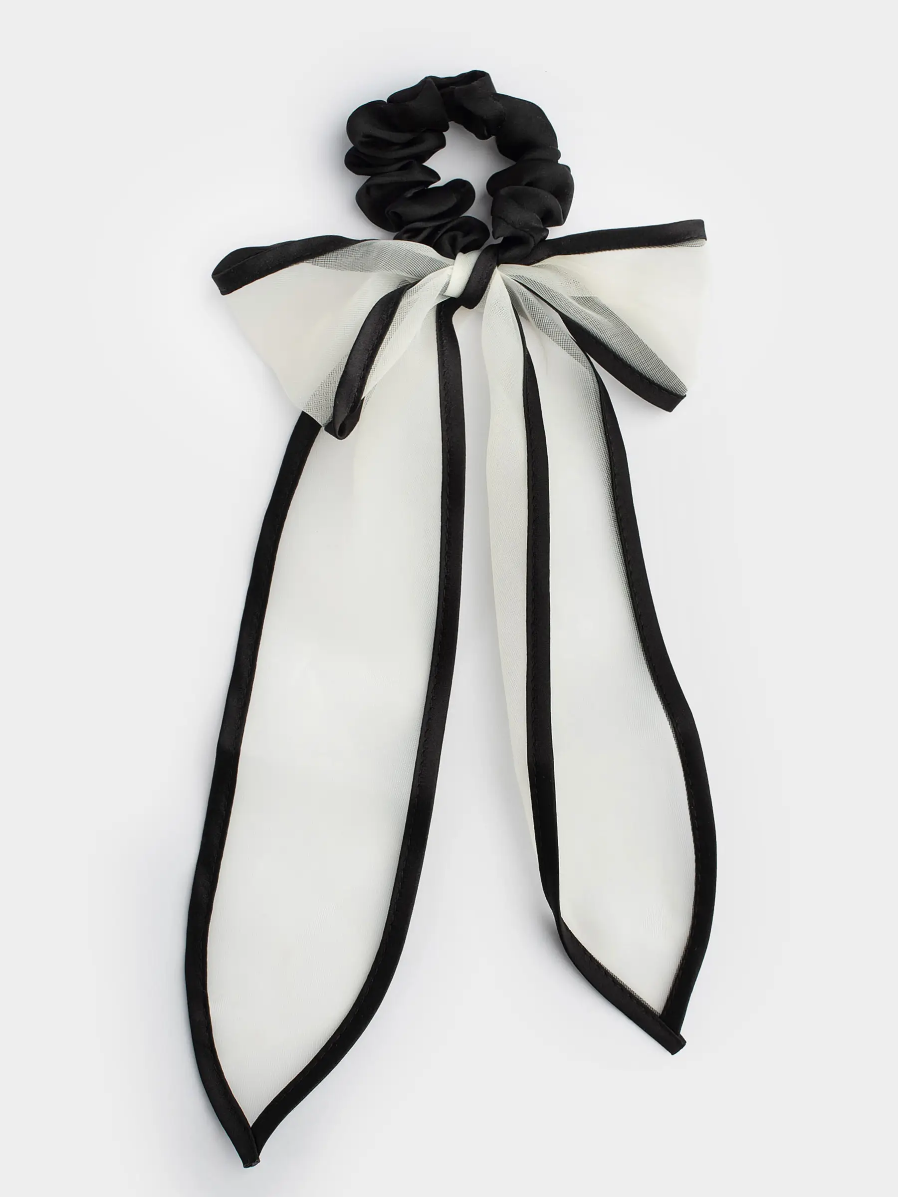 Elastic band for hair, 29 cm, with bow, polyester, beige-black, Hairstyle