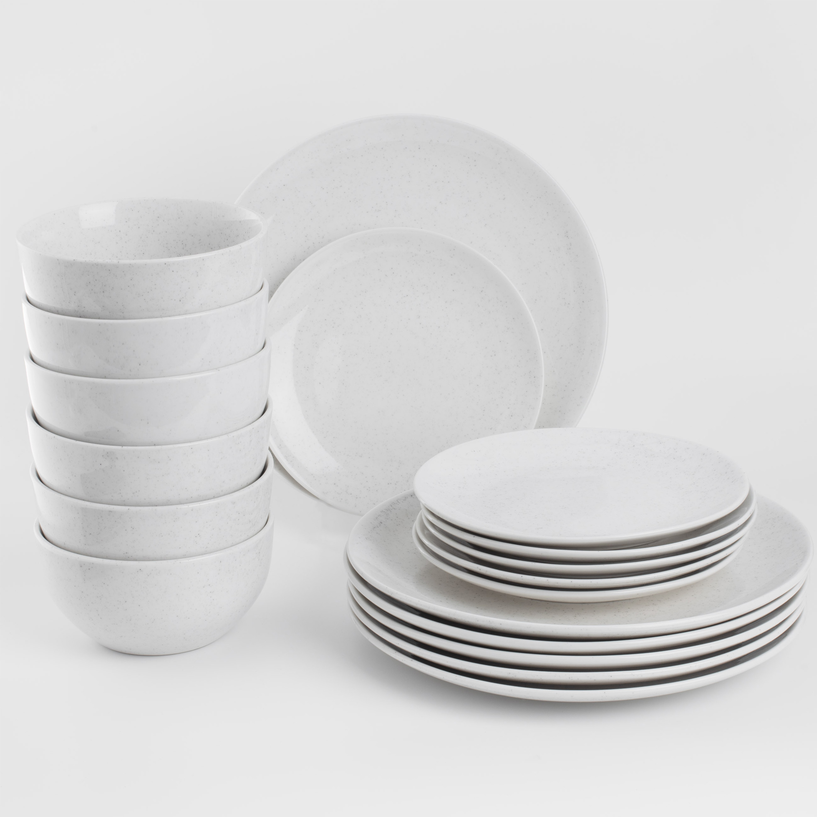 Dining set, 6 persons, 18 items, porcelain P, milky, speckled, Latio