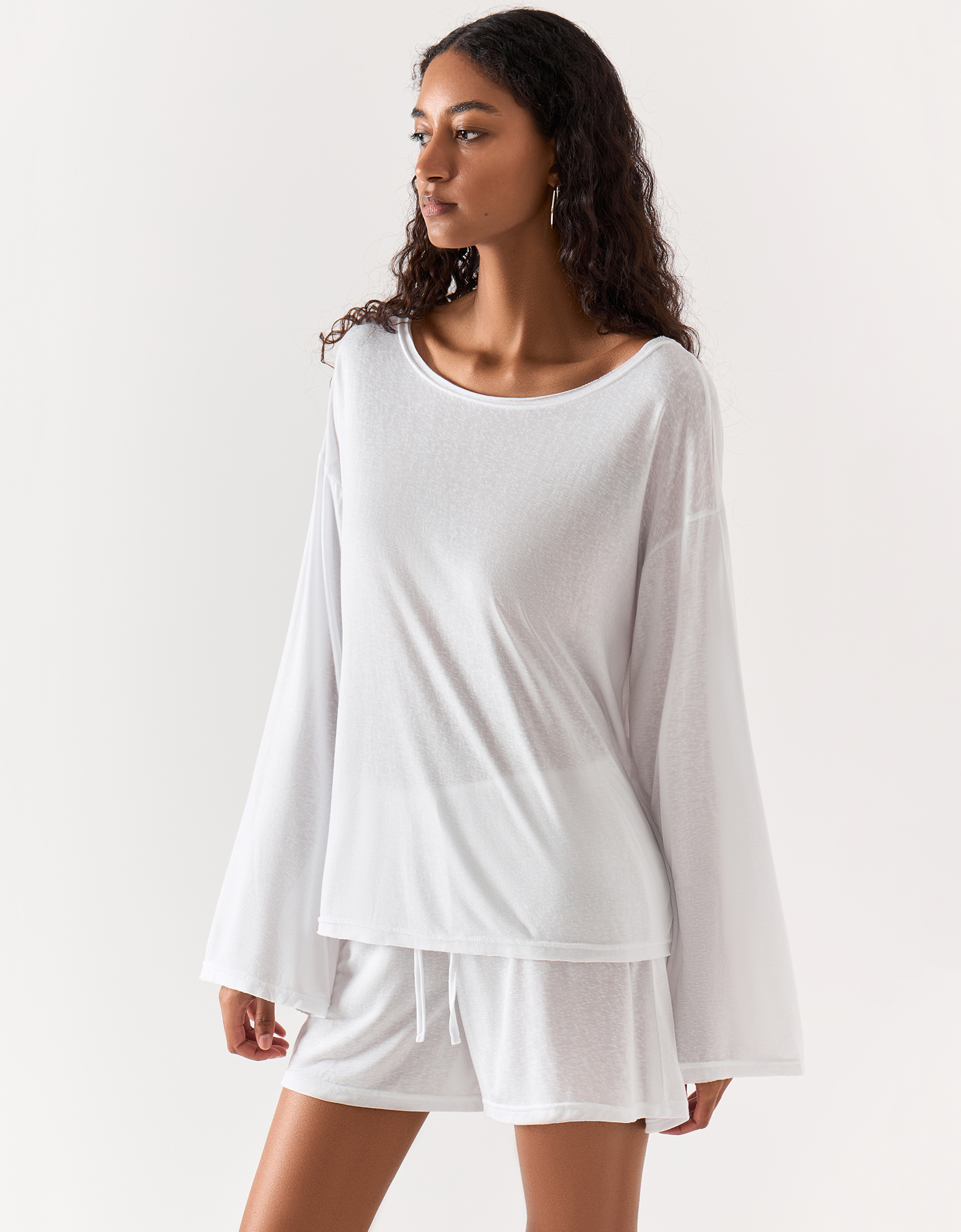 Women's long sleeve, homewear, size M, viscose / polyester, white, Railia, image-0