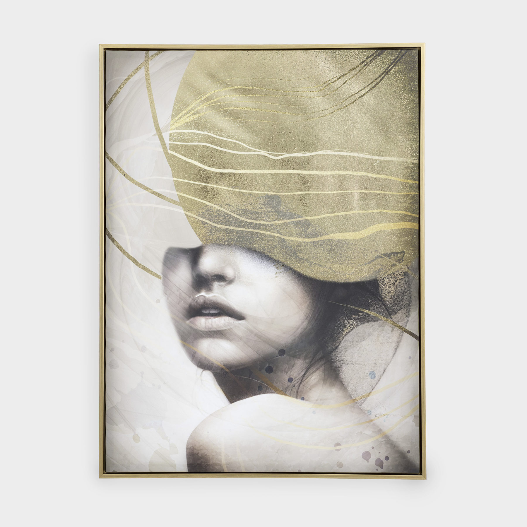 Framed painting, 78x103 cm, canvas, golden brown, Girl, Abstract