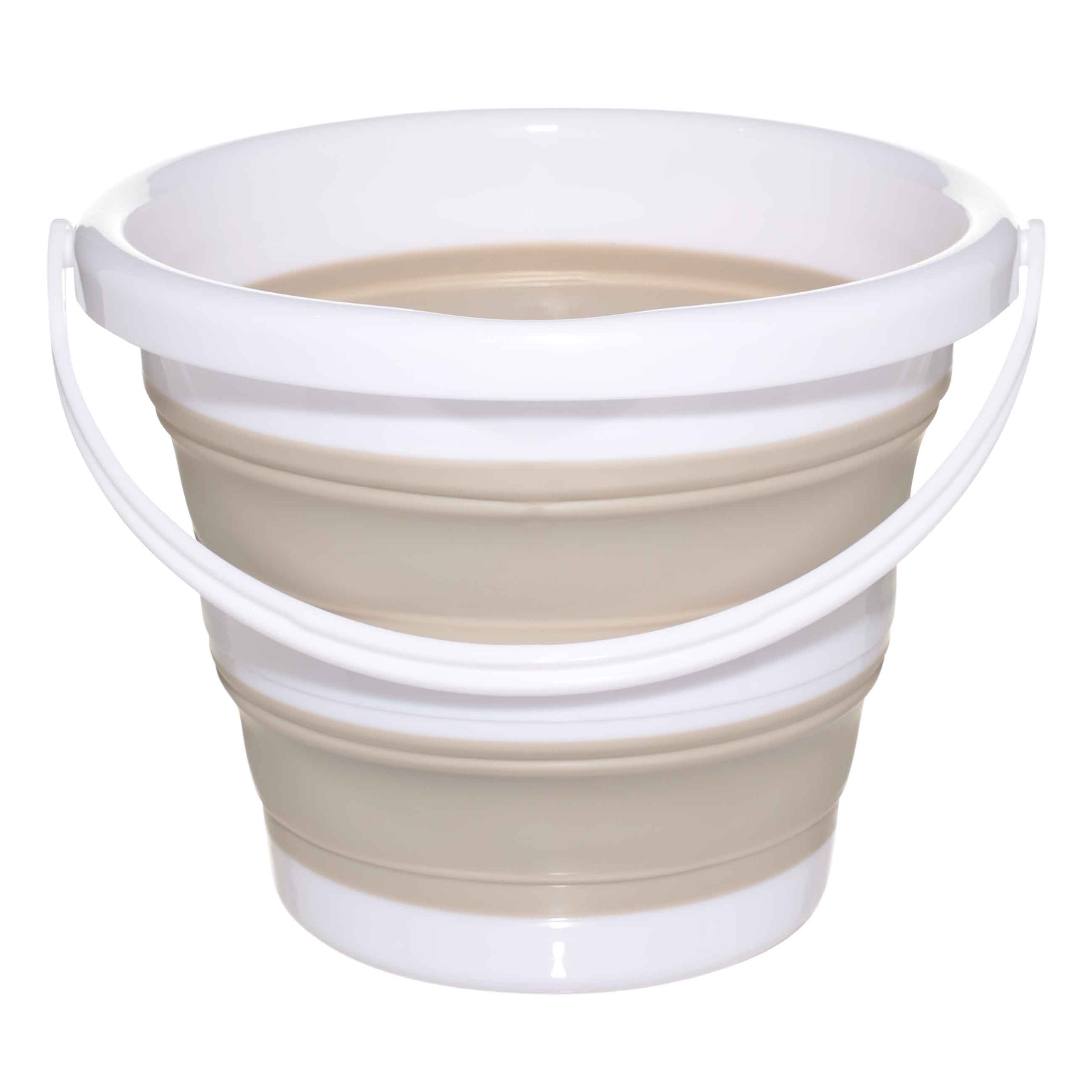 Foldable bucket, 5 l, plastic / rubber, grey-beige, Foldaway