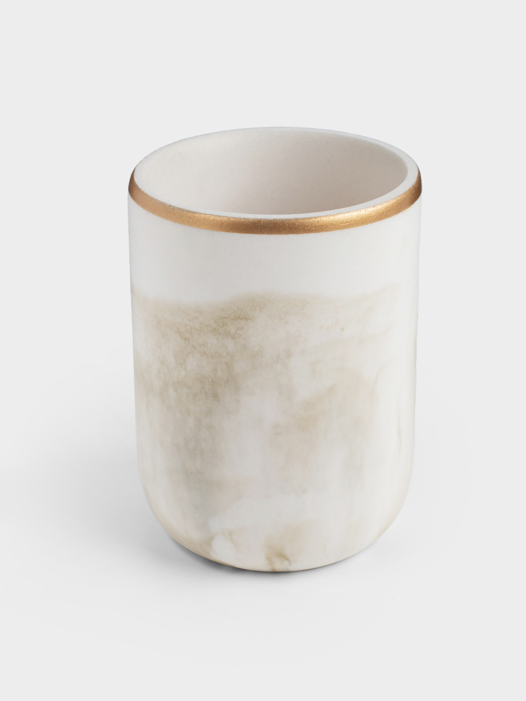 Bathroom glass, 10 cm, polyresin, white-gold, Marble, Dryad, image-2