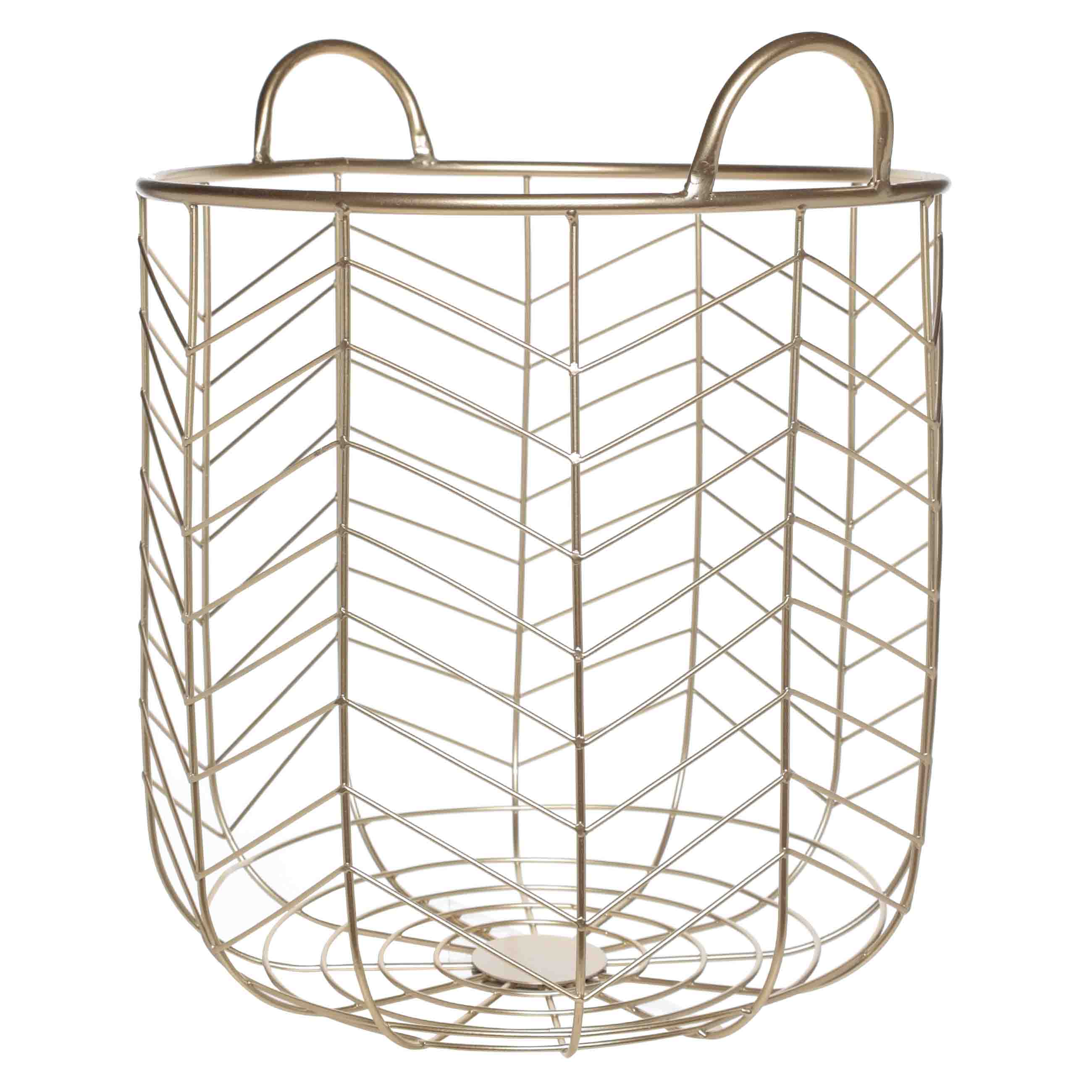 Laundry basket, 33x34 cm, with handles, metal / polyester, round, gold, Teca