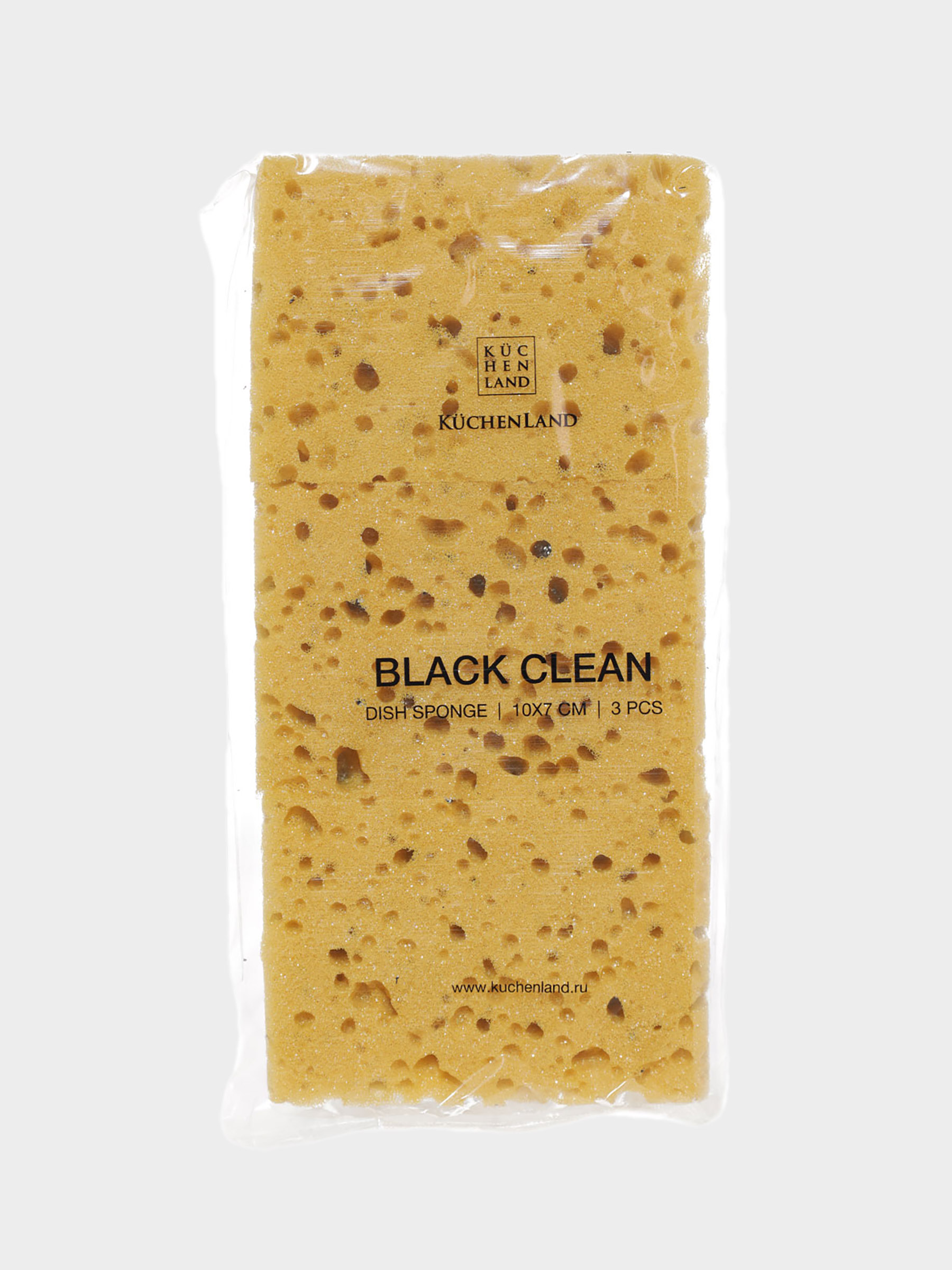 Dish washing sponge, 10x7 cm, 3 pcs, foam rubber / abrasive, black and yellow, Black clean, image-3