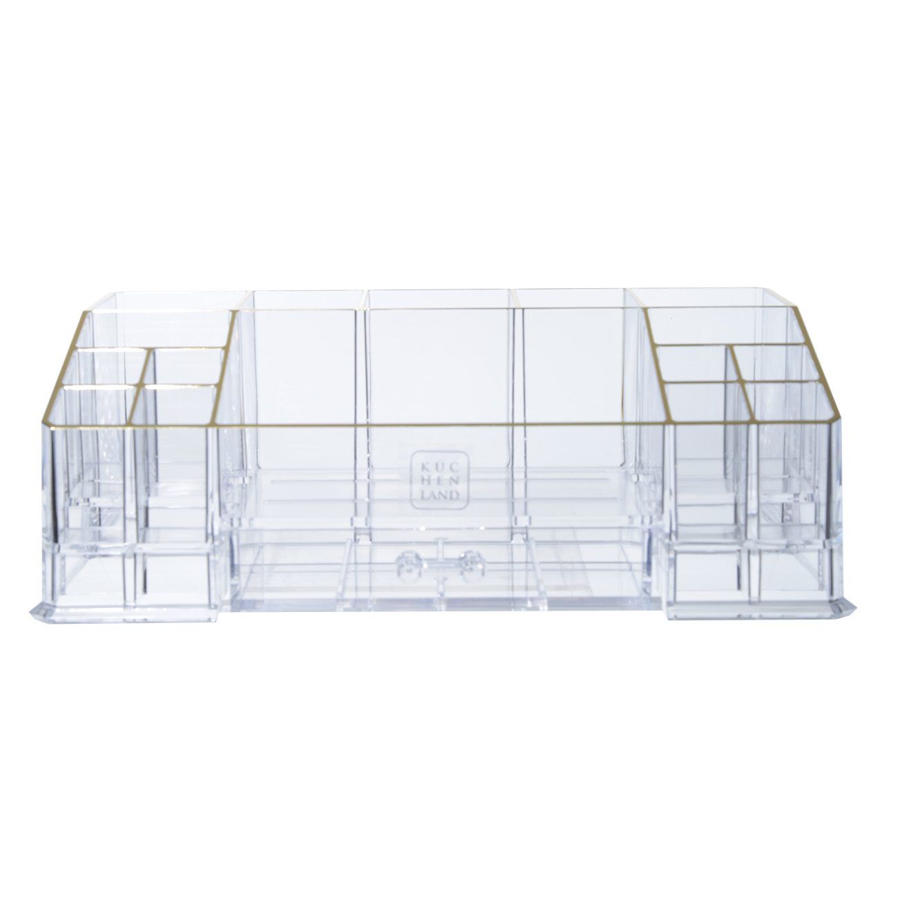 Organizer for cosmetics, 28x10 cm, 15 otd, with drawer, plastic, gold edging, Dorado, image-2