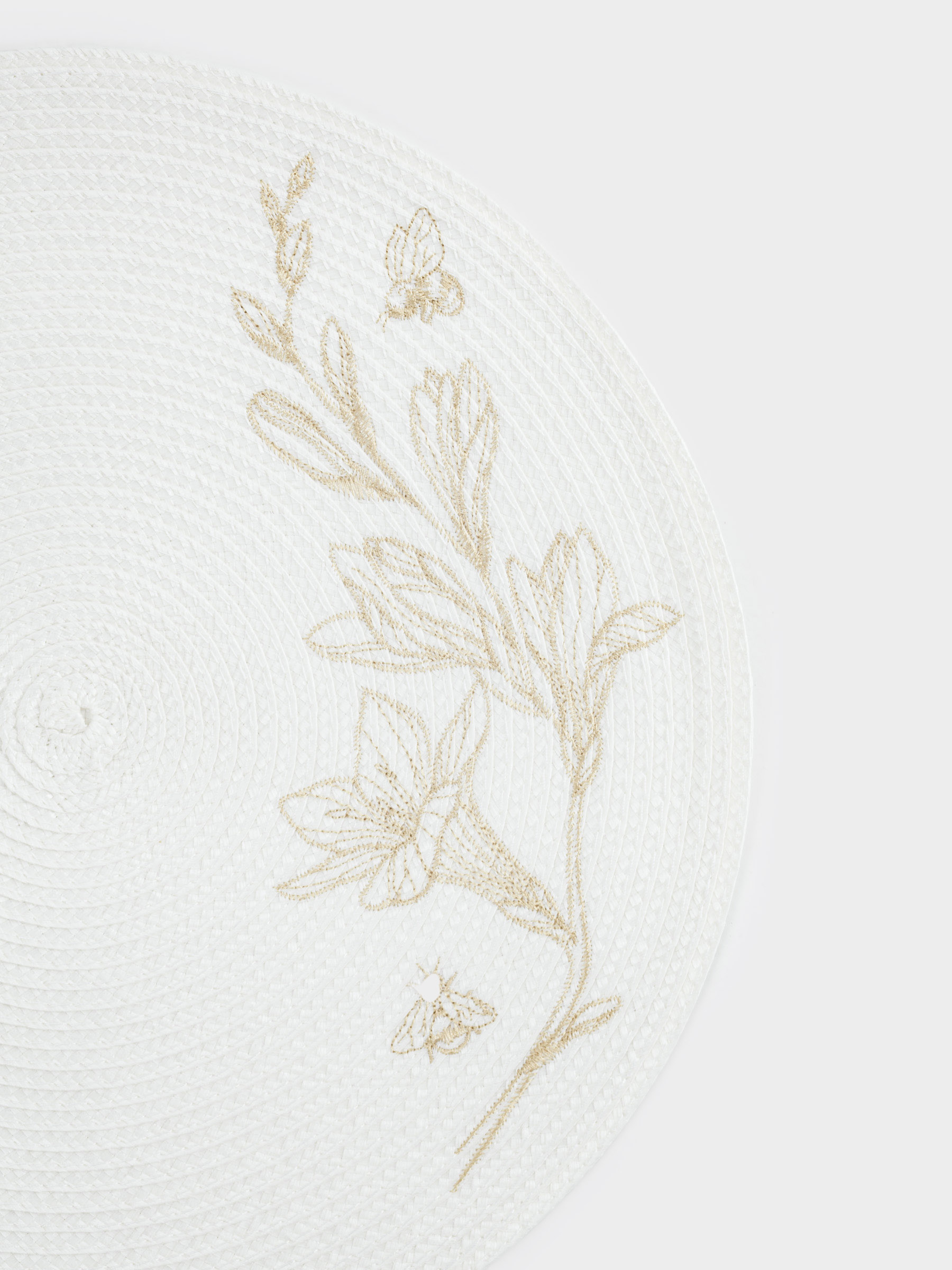 Placemat, 38 cm, polypropylene/PET, Round, Light grey, Flowers, Circle embroidery, image-3