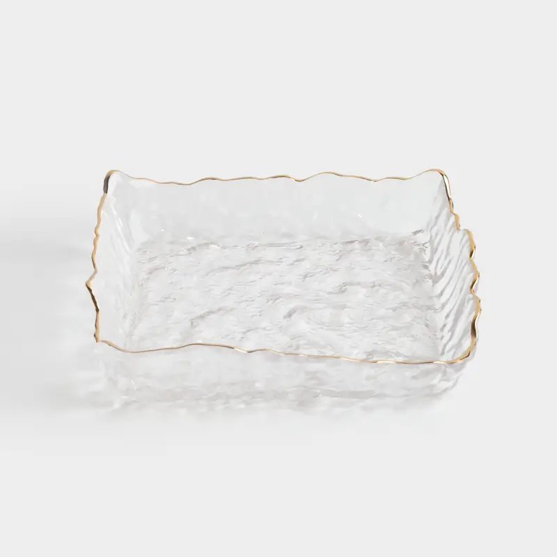 Dish, 15x15 cm, glass, square, with golden edging, Nautilus gold ,image-0