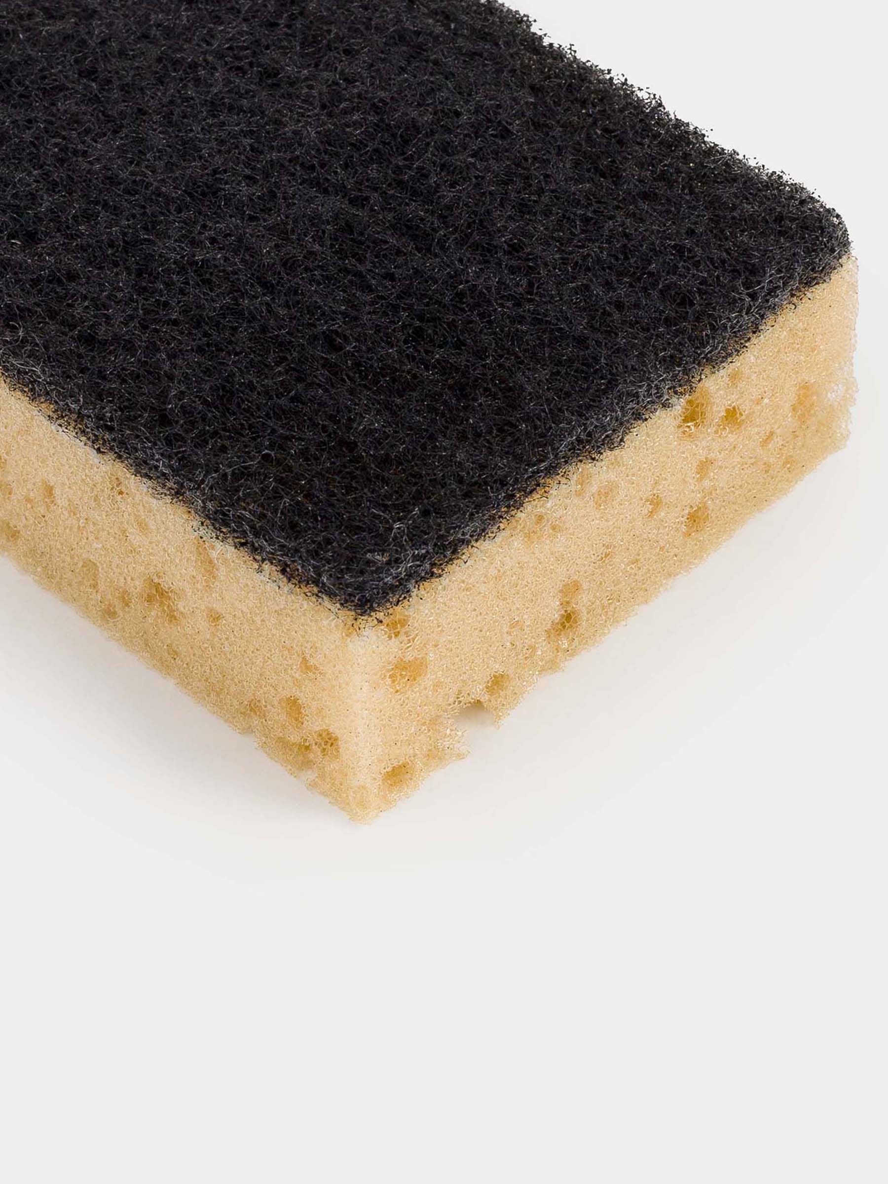 Dish washing sponge, 10x7 cm, 5 pcs, foam rubber / abrasive, black and beige, Black clean, image-2