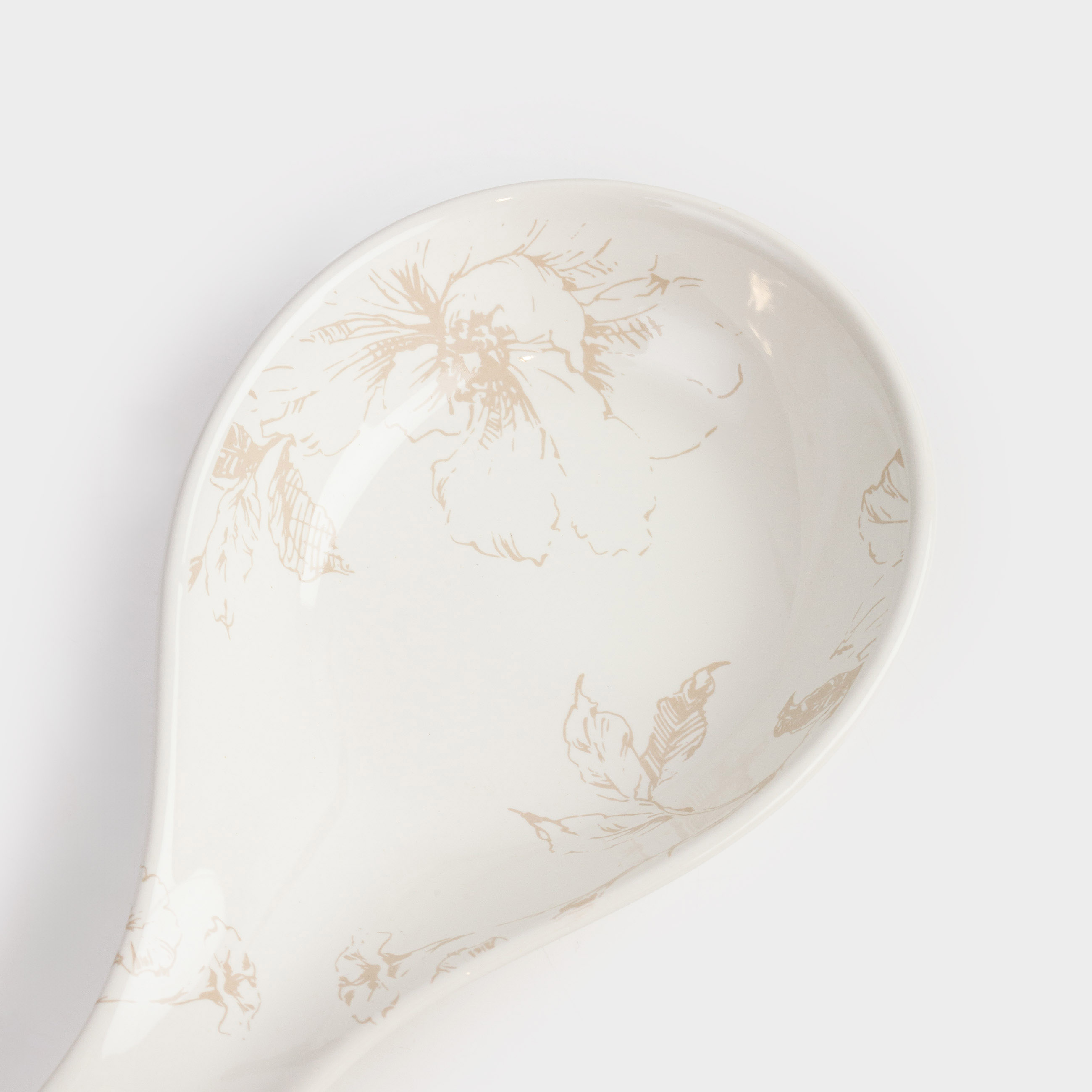 Spoon stand, 23 cm, ceramic, milky, beige flowers, Maleo