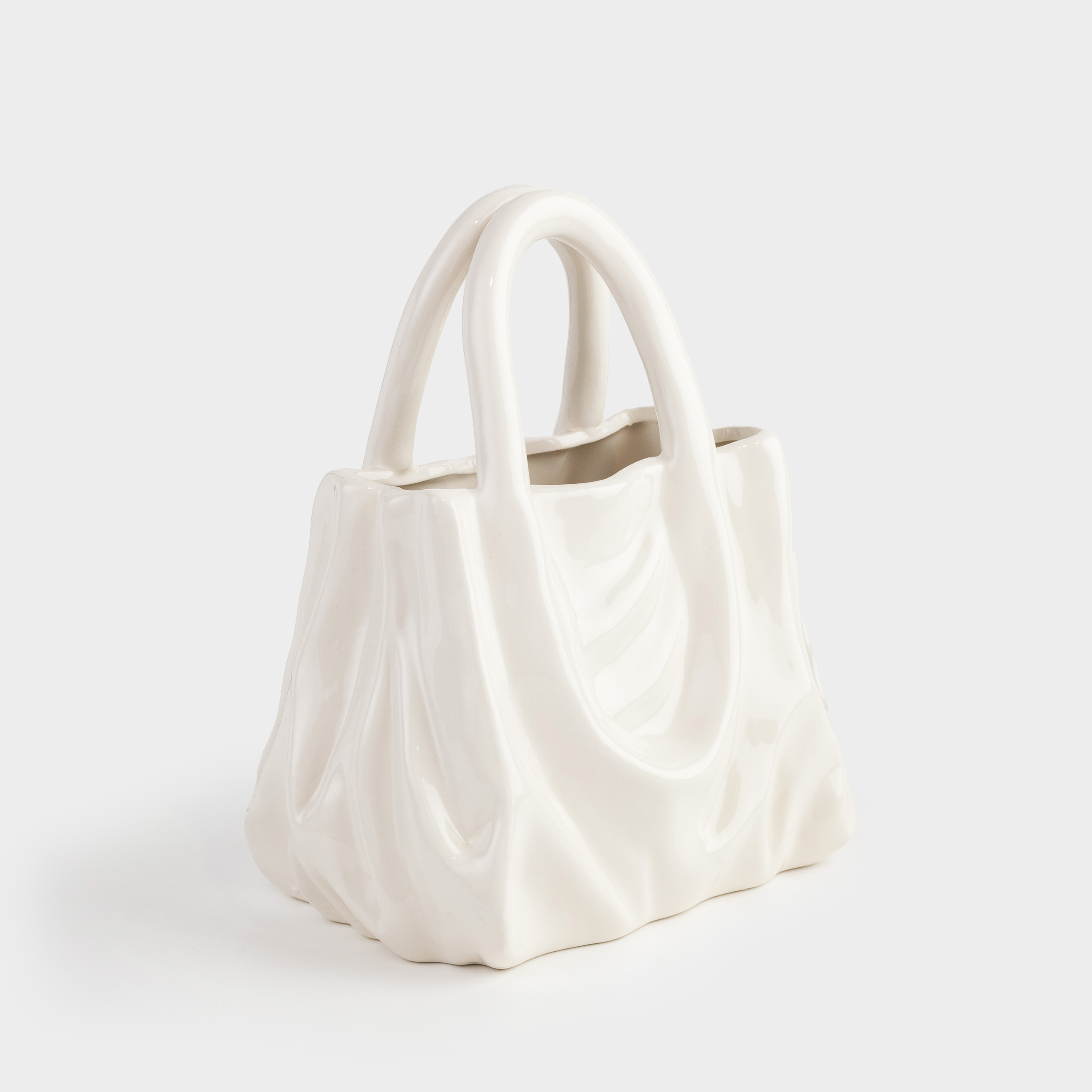 Flower vase, 20x22 cm, decorative, ceramic, milky, Crumpled effect, Bag, Crumple