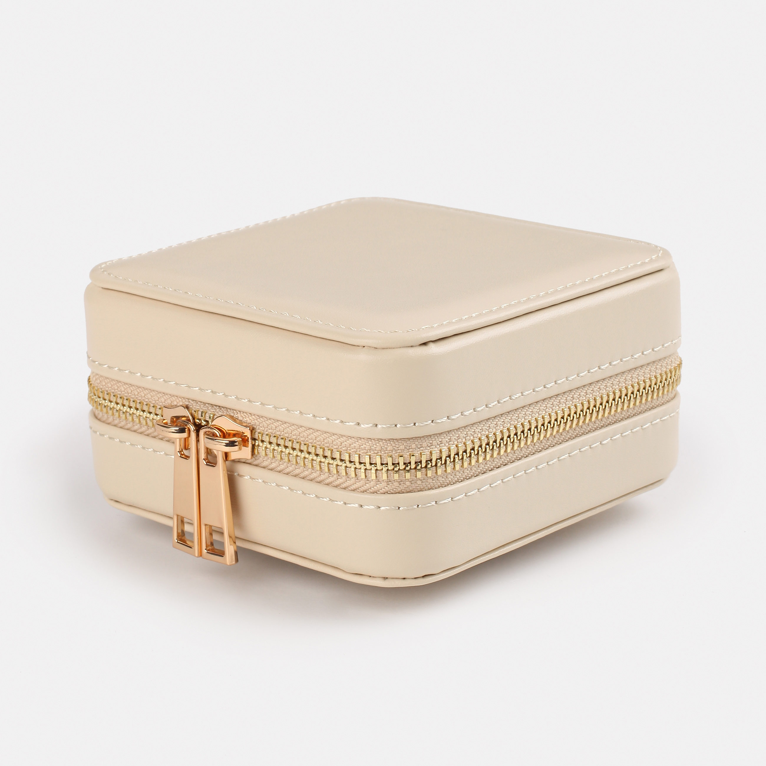 Jewelry box, 12x12 cm, with mirror, PU leather / MDF, beige, Premiere small, image-0