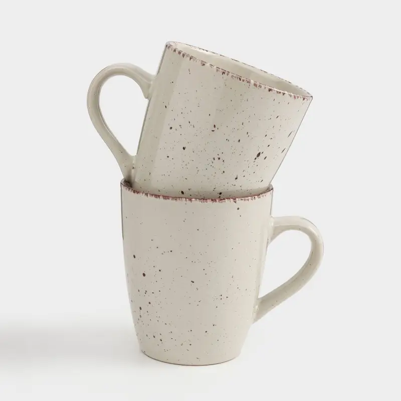 Mug, 400 ml, 2 pcs, ceramic, beige, speckled, Speckled ,image-0