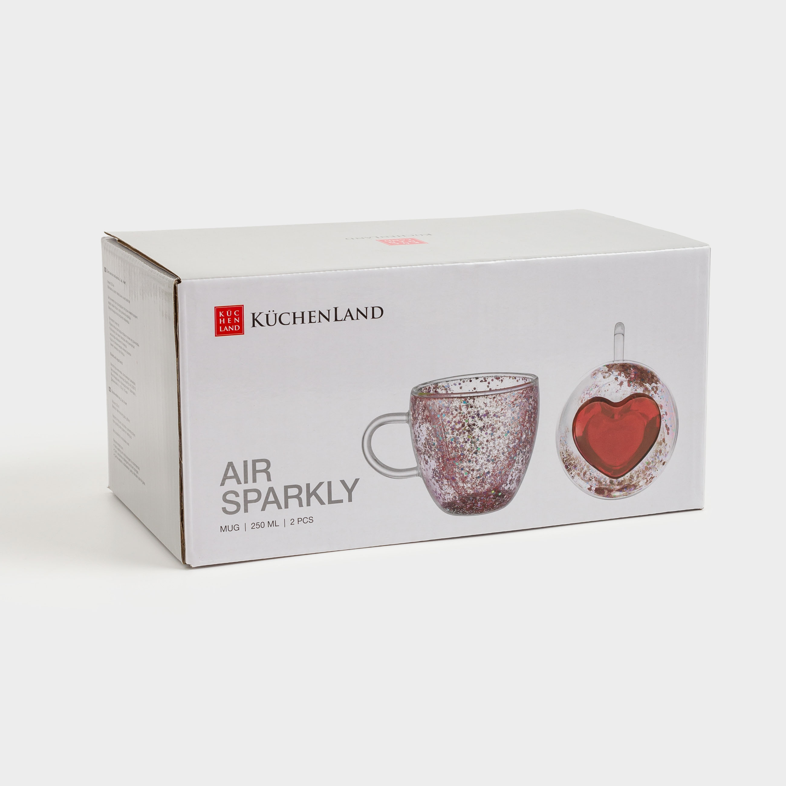 Mug, 250 ml, 2 pcs, glass B, with silver-pink sequins, Heart, Air sparkly, image-5