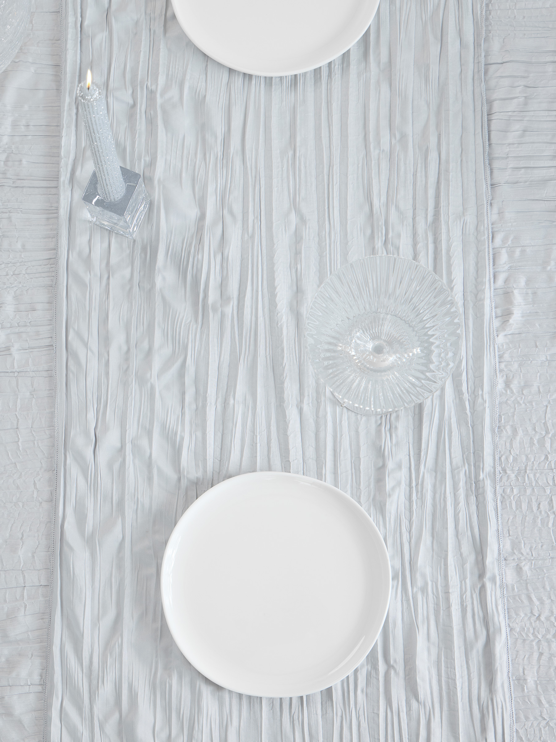 Table runner, 40x160 cm, polyester, light gray, Crumpled effect, Dented, image-4