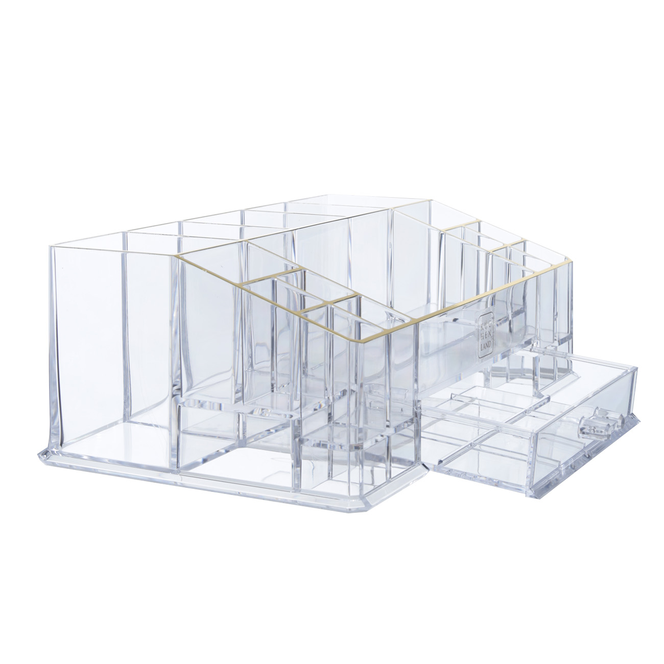 Organizer for cosmetics, 28x10 cm, 15 otd, with drawer, plastic, gold edging, Dorado, image-1