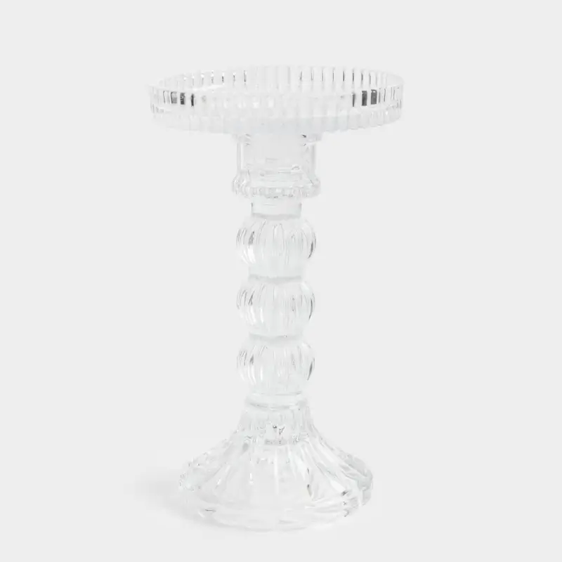 Candle holder, 16 cm, for cylindrical / thin candles, on a leg, collapsible, glass R, Ribby