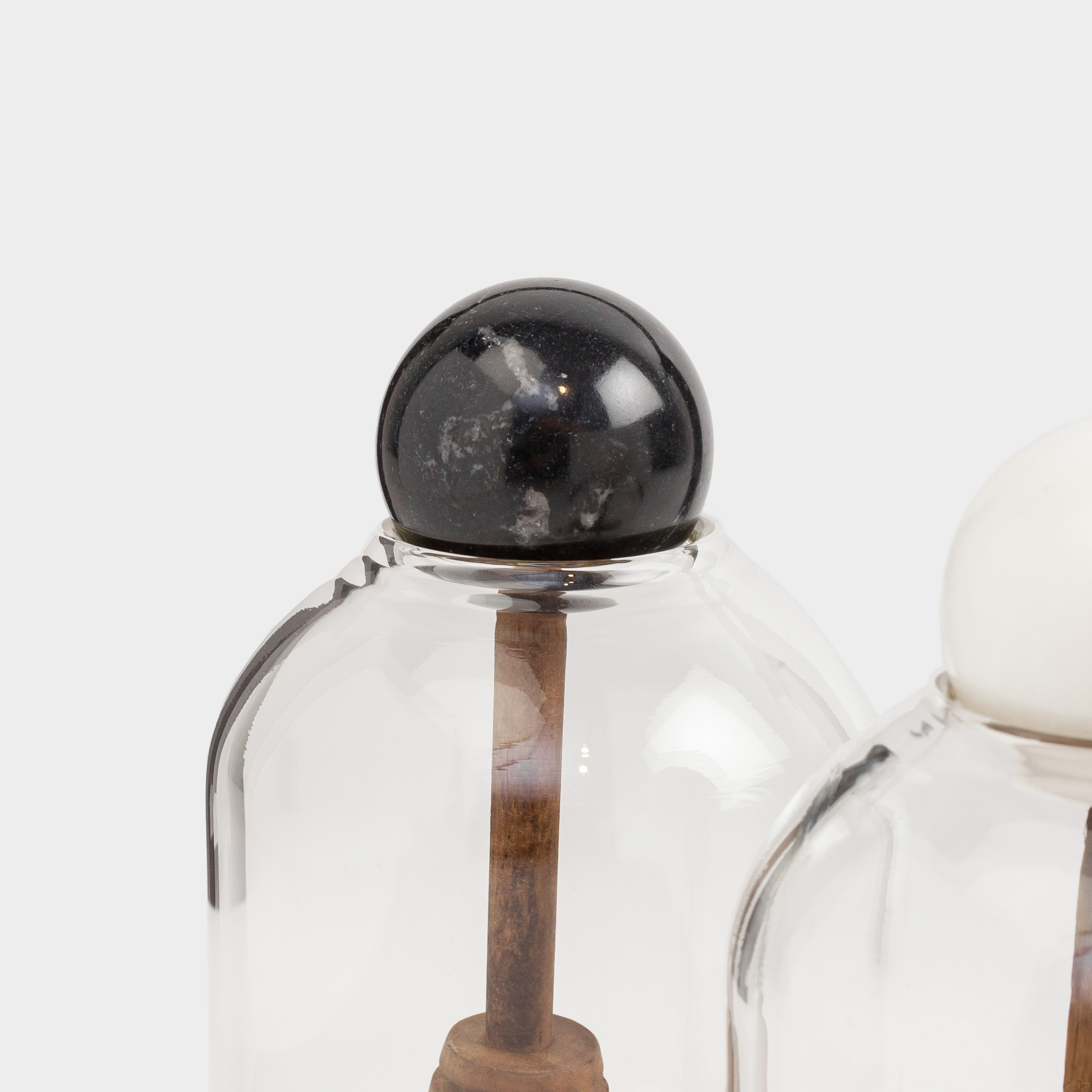 Set of cans, 350 ml, 2 pcs, on a stand, with spoons, glass / wood / marble, Marble
