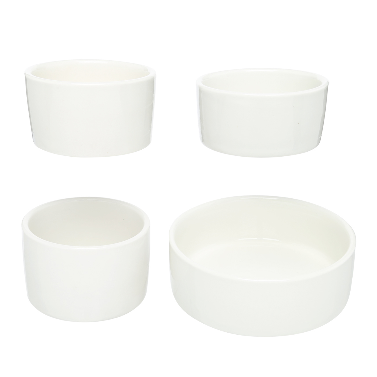 Snack set, 4 pcs, on a stand, ceramic / bamboo, white, round bowls, Bamboo